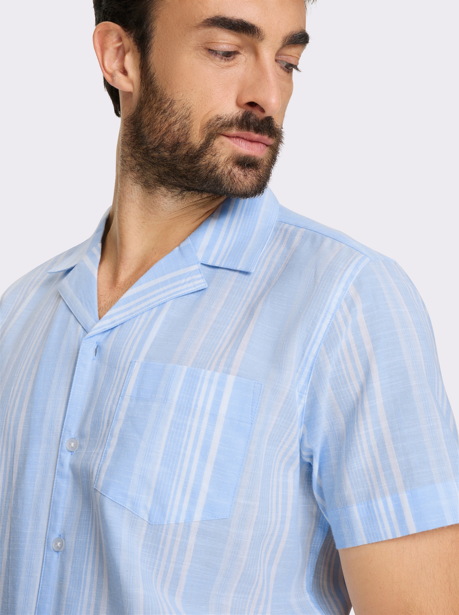 Catamaran Kurzarmhemd mit Streifen-Dessin, garngefärbt - hellblau-weiss-gestreift