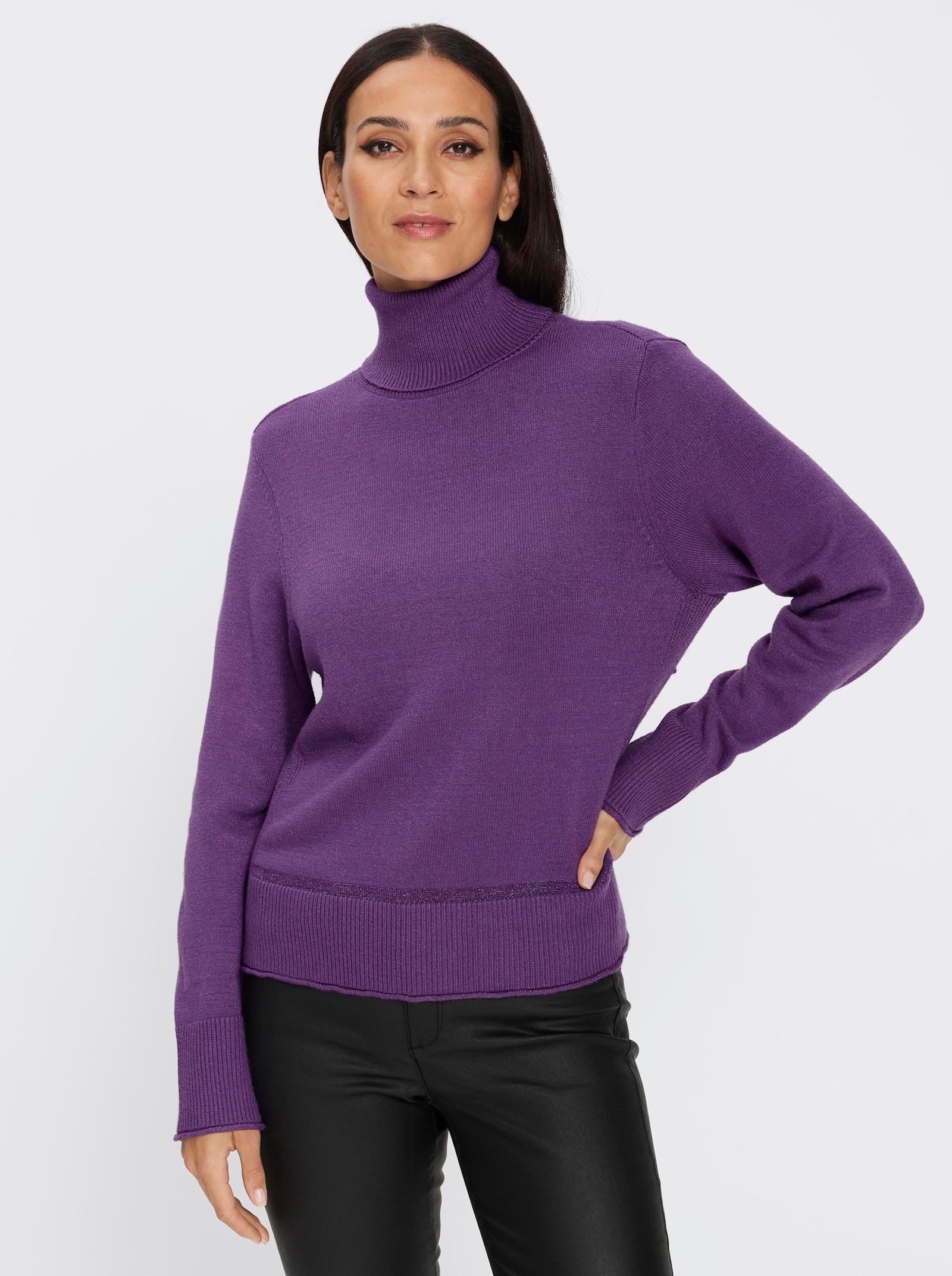 heine Pullover met rolkraag en effectgaren - paars