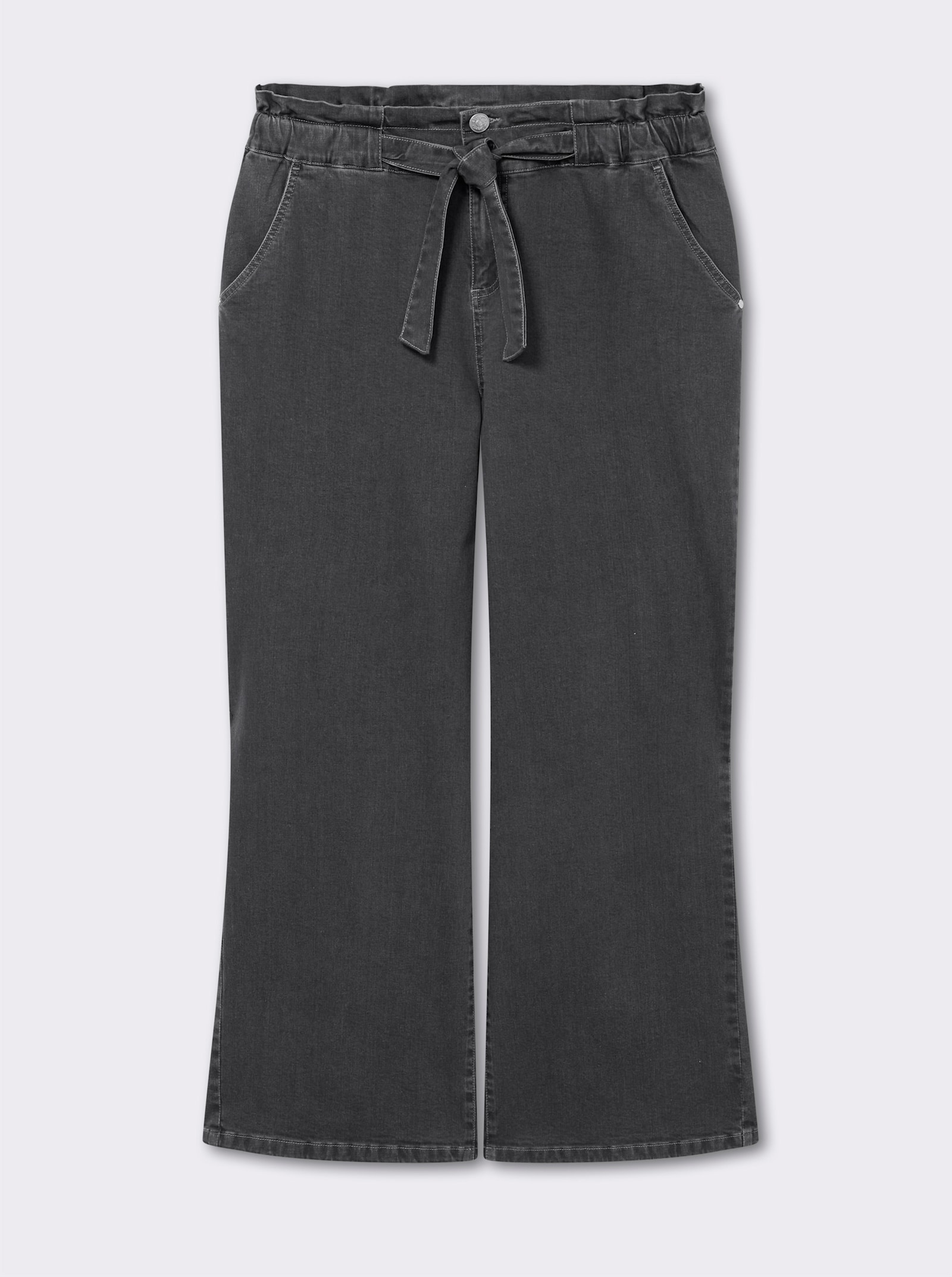 sheego Jeans in paperbaglook, met bindceintuur - antraciet/grey-denim