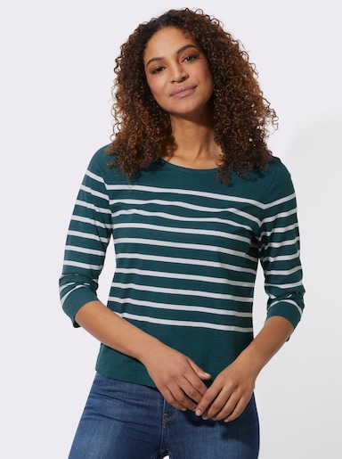 Ringelshirt mit Rundhals-Ausschnitt - petrol-geringelt