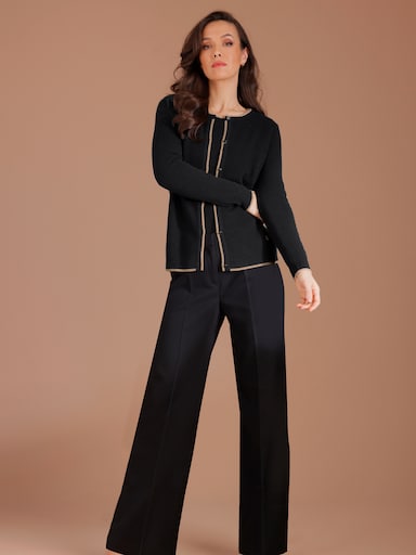 CREATION L PREMIUM Feinstrickjacke mit Kontrastkanten - schwarz-camel