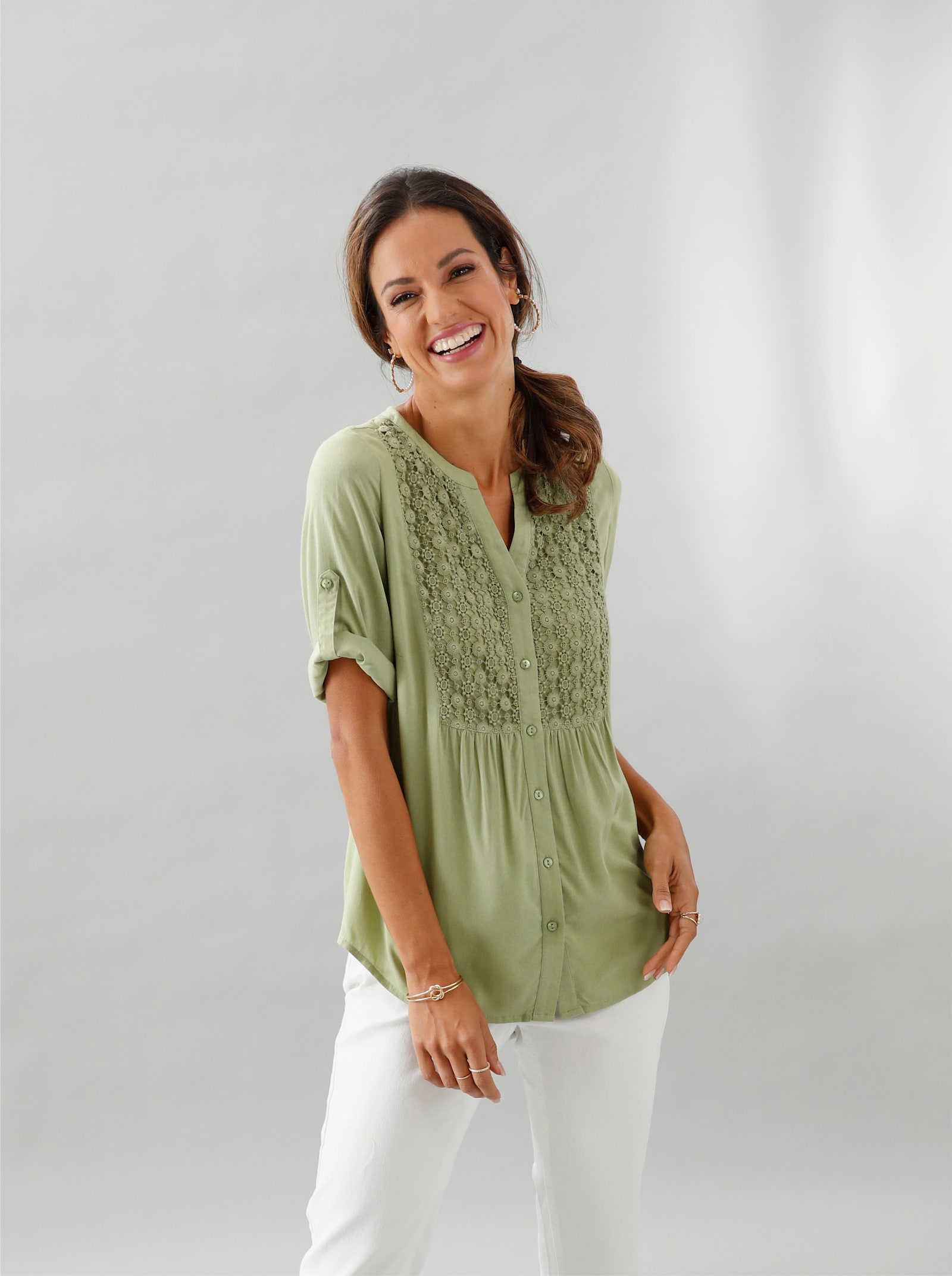 Tunika s kvetinovou výšivkou - trstinová