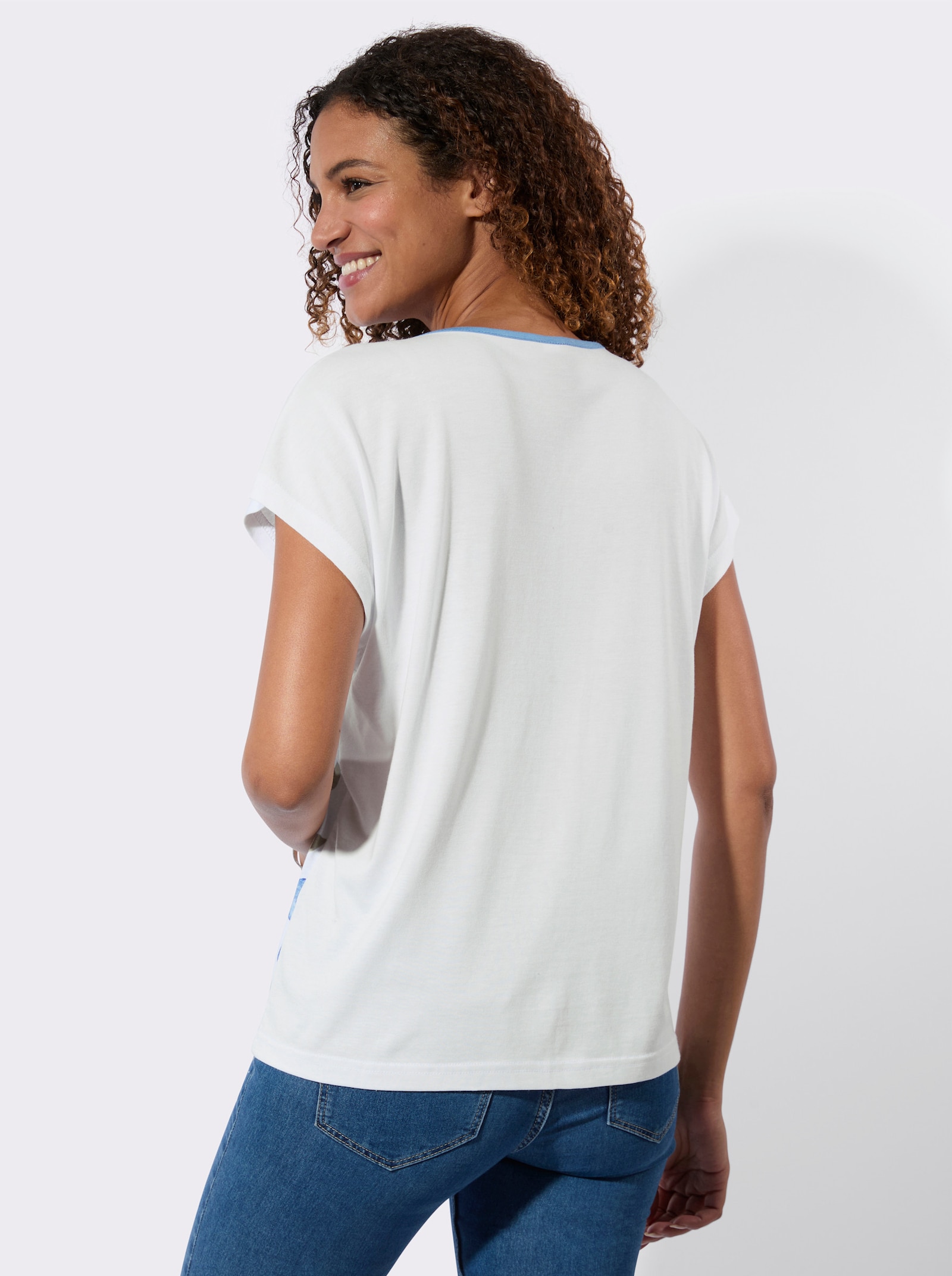 Shirt mit Blumen-Dessin - weiss-mittelblau