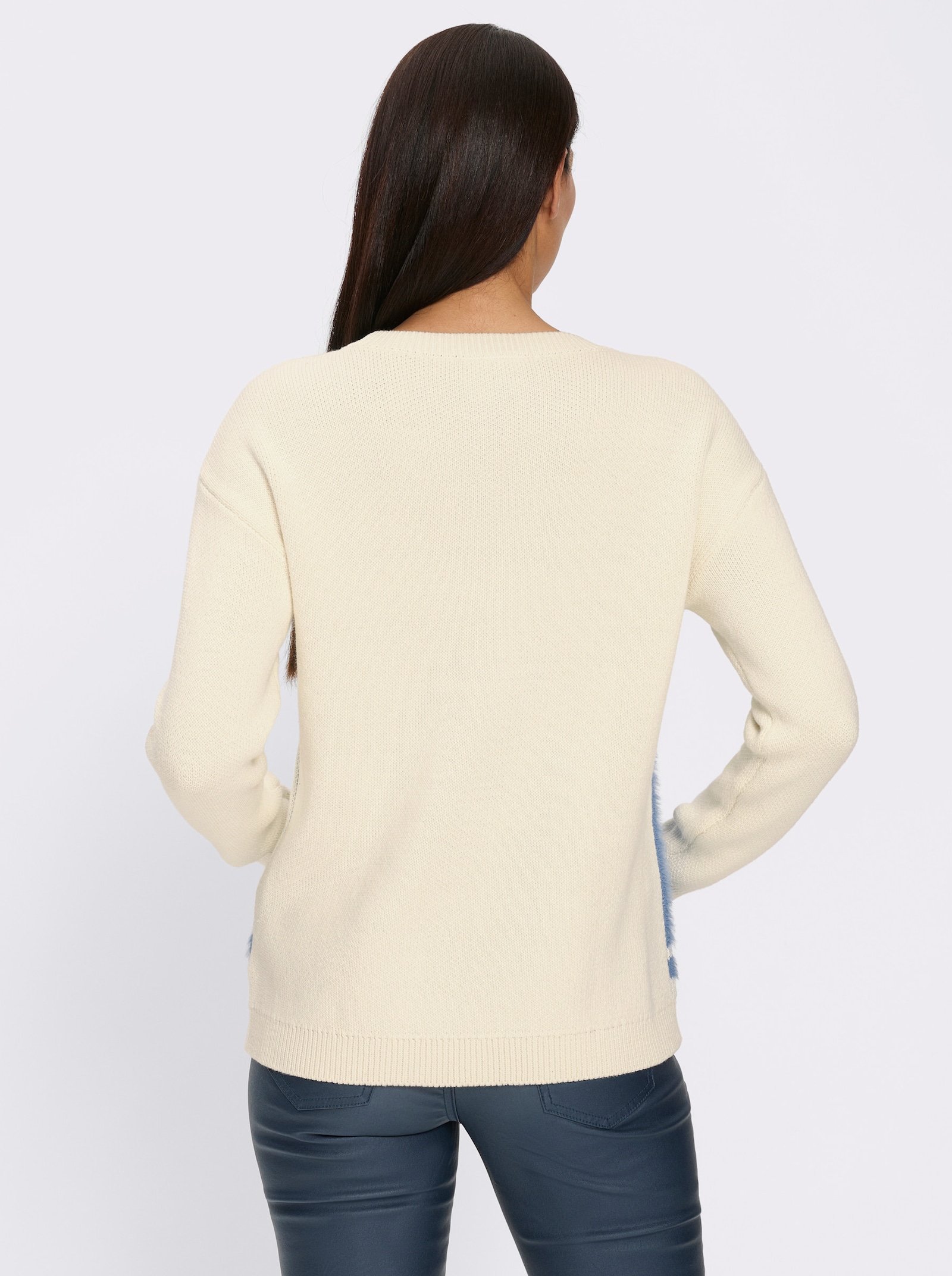 heine Langarm-Pullover Mit Flauschgarn - mittelblau-champagner-gemustert
