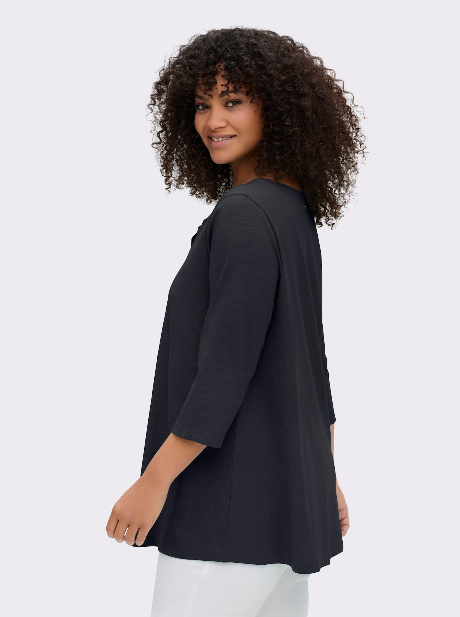 sheego 3/4-Arm-Shirt mit Cut-out vorn - tiefblau