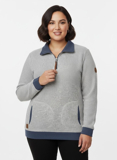 Sweatshirt mit Troyerkragen - steingrau-rauchblau