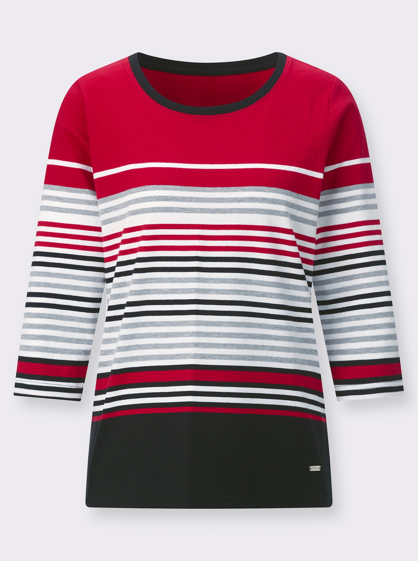 Rundhalsshirt mit 3/4-Ärmeln - rot-weiß-geringelt