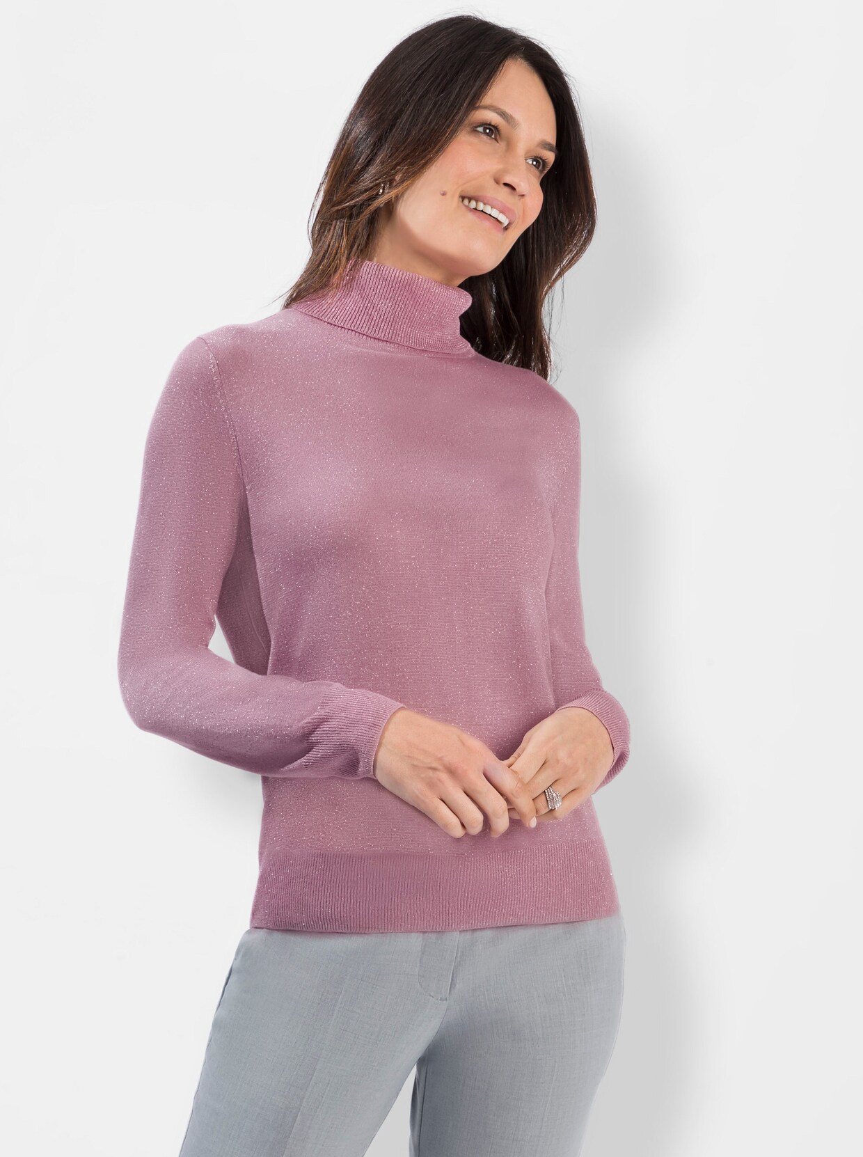 Rollkragenpullover - altrosa-meliert