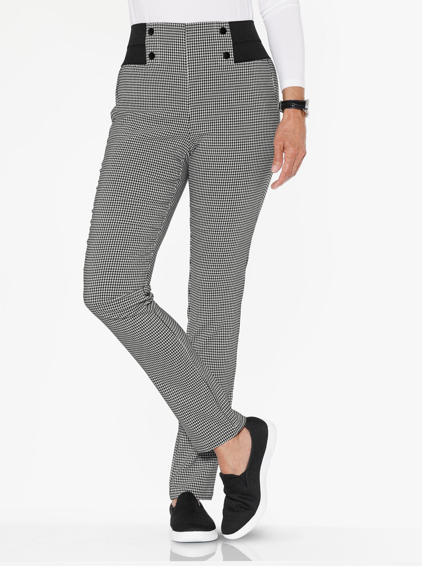 Schlupfhose in formstabiler Bengalin-Qualität - schwarz-weiß-bedruckt