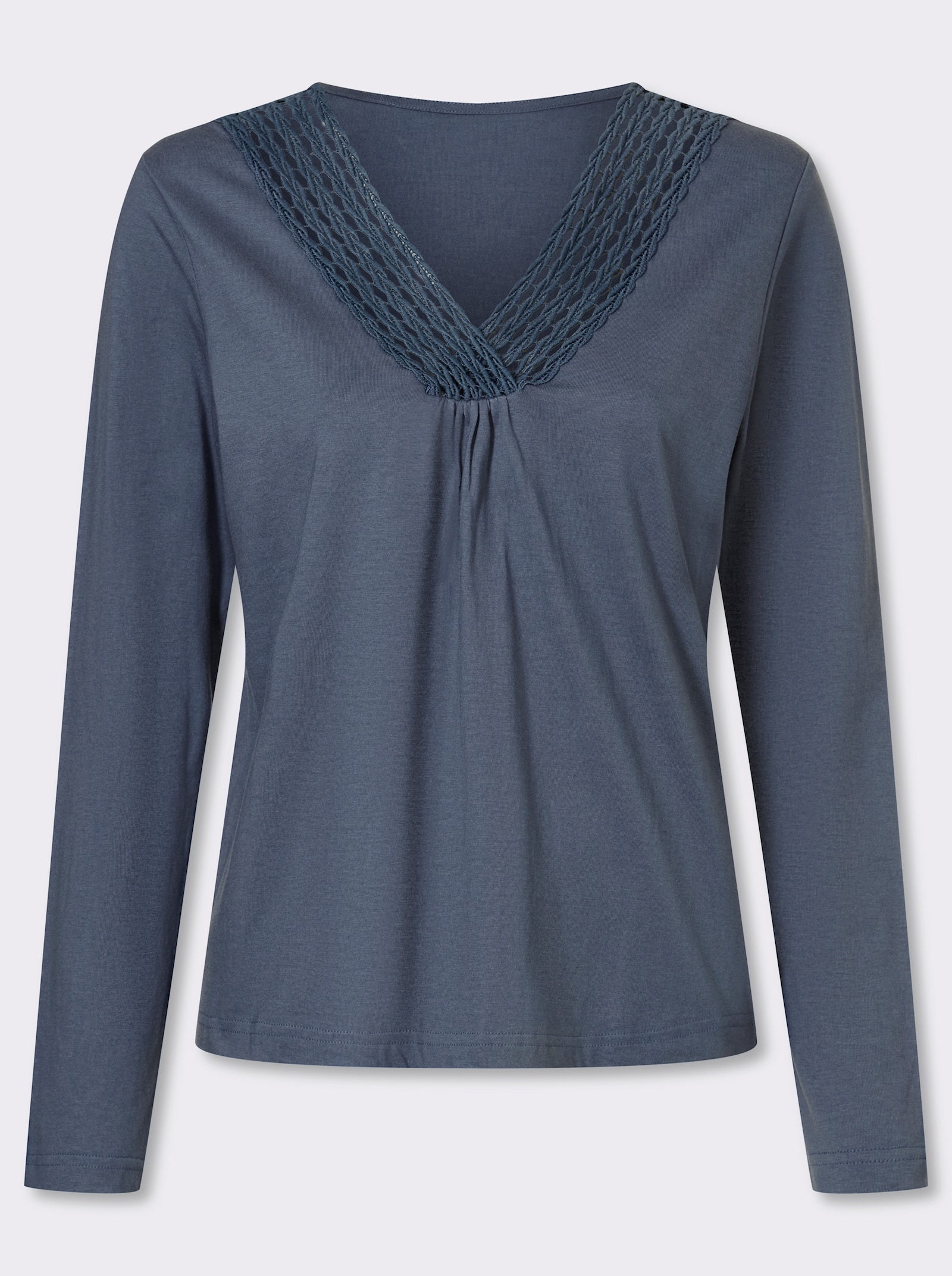 Langarmshirt mit Spitzenbesatz - rauchblau