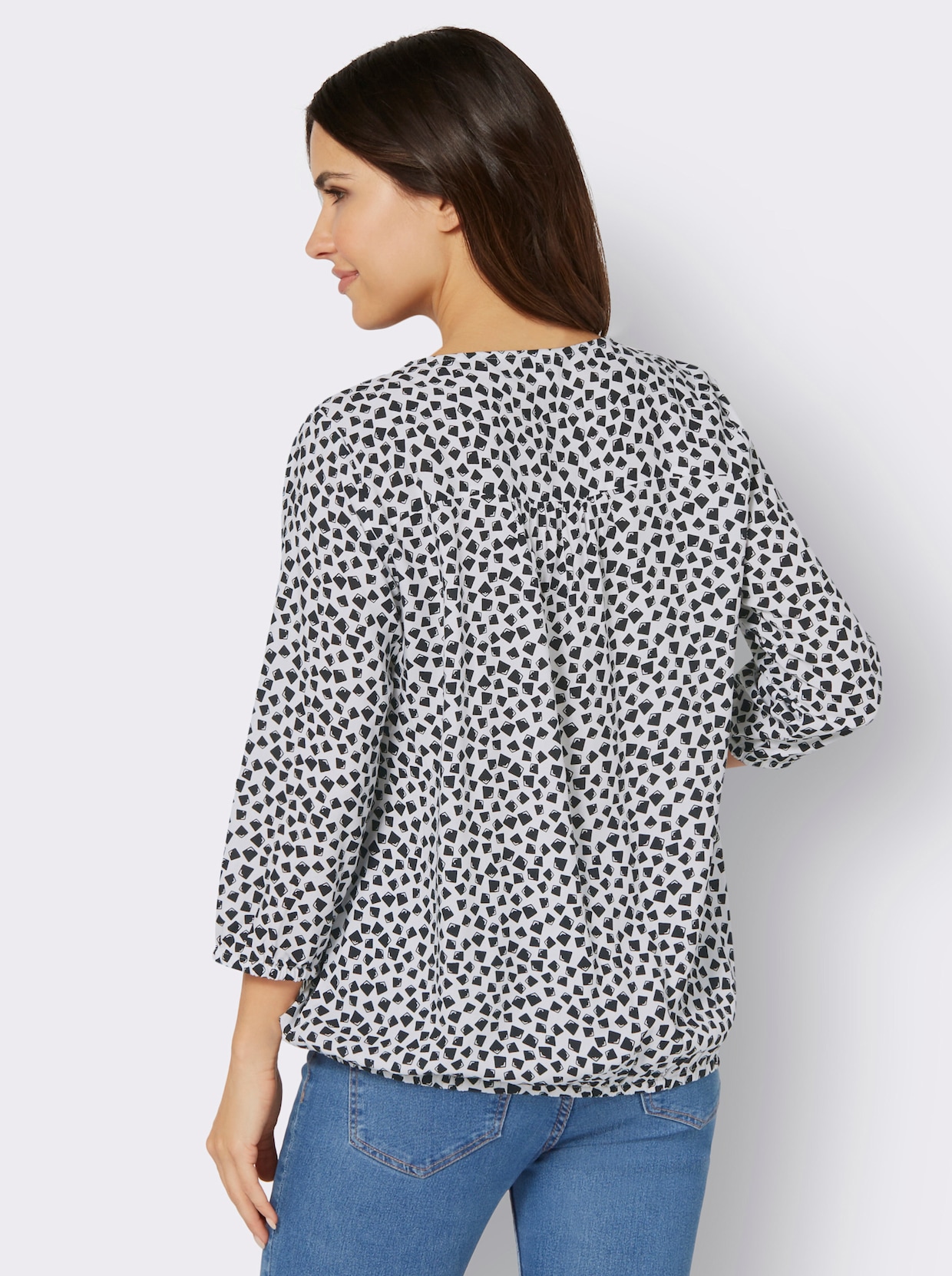 Comfortabele blouse - ecru/zwart geprint