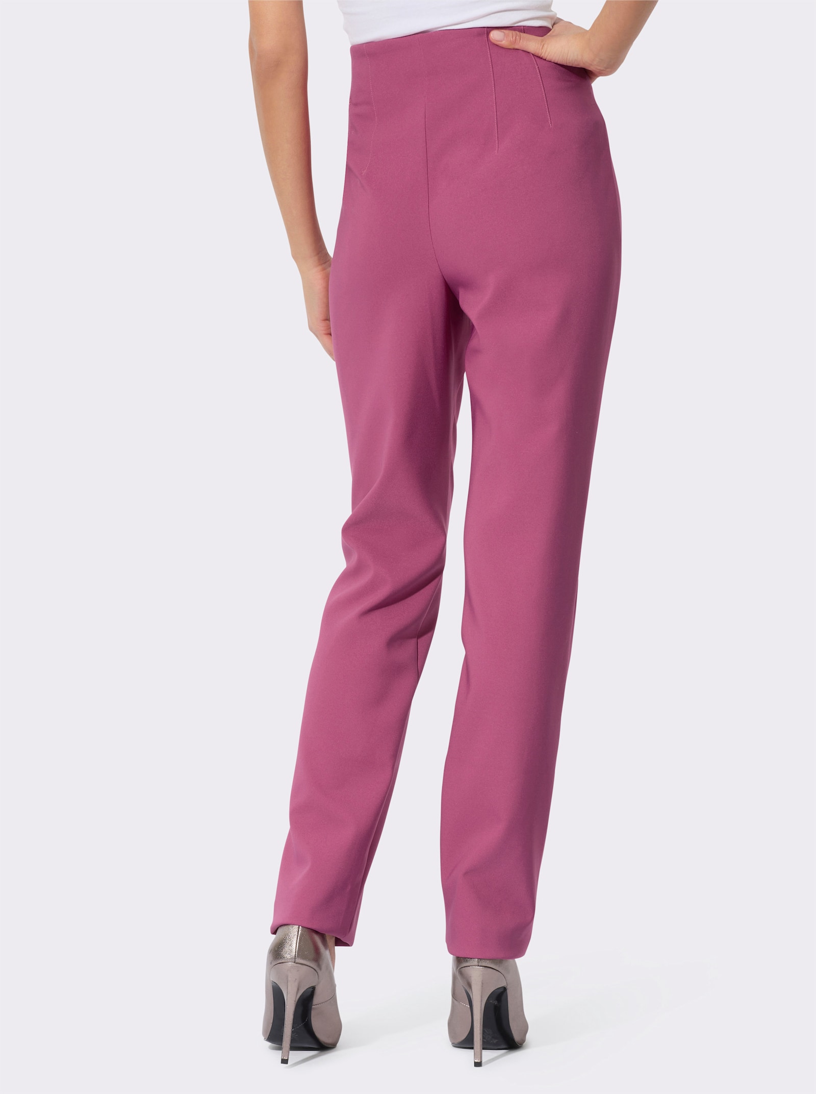 Geweven broek met sierbiezen - heide