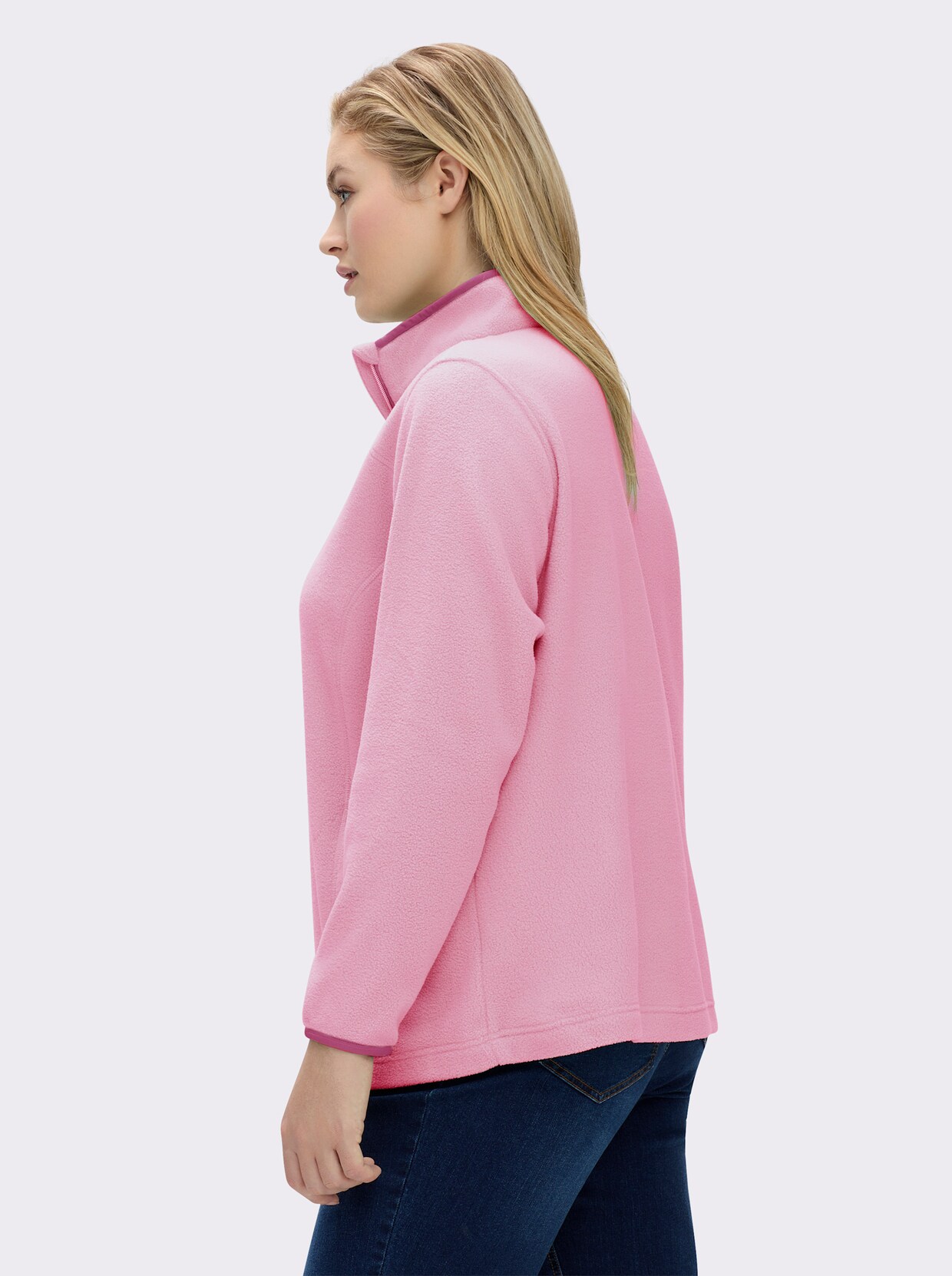Fleeceshirt mit Stehkragen und Reißverschluss - rosé