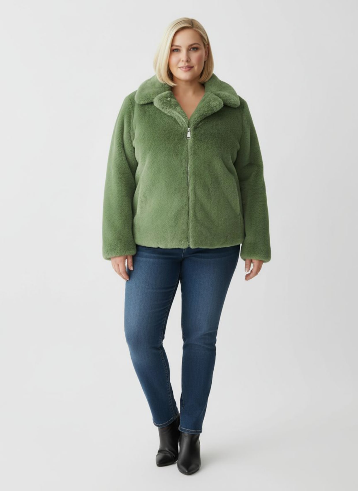 Fellimitatjacke mit Umlegekragen - eucalyptus