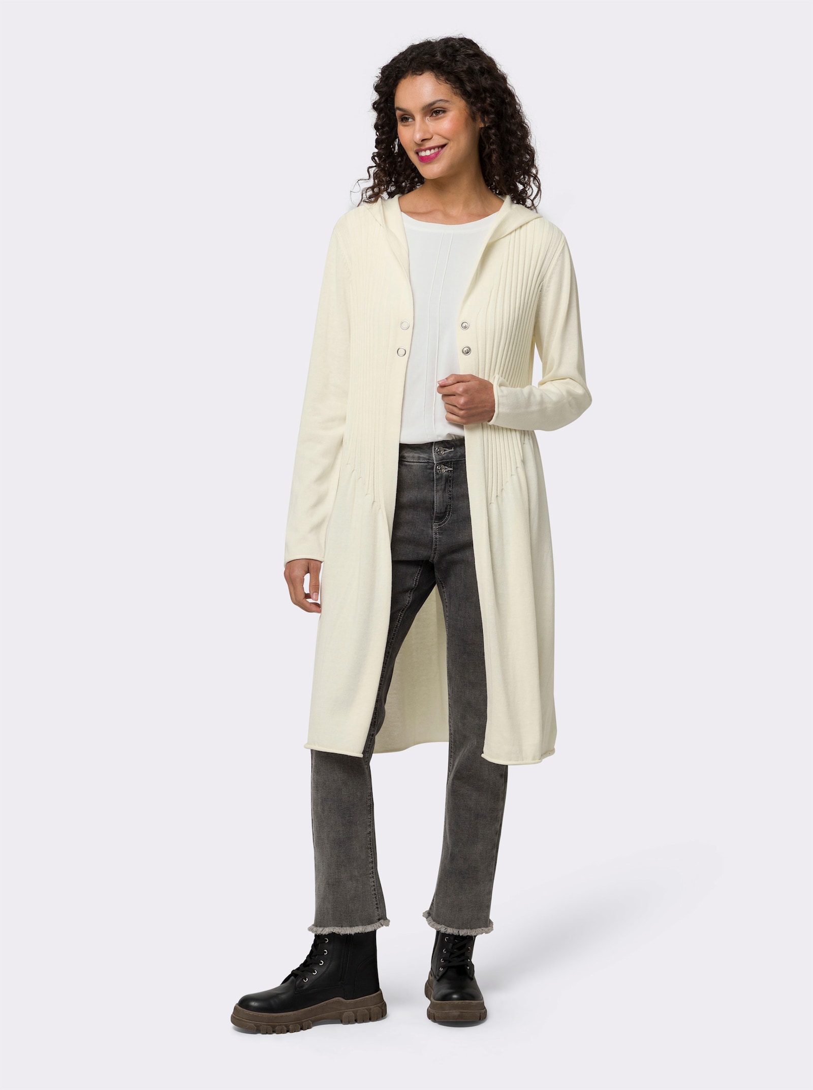 heine Strickmantel mit Kapuze - champagner