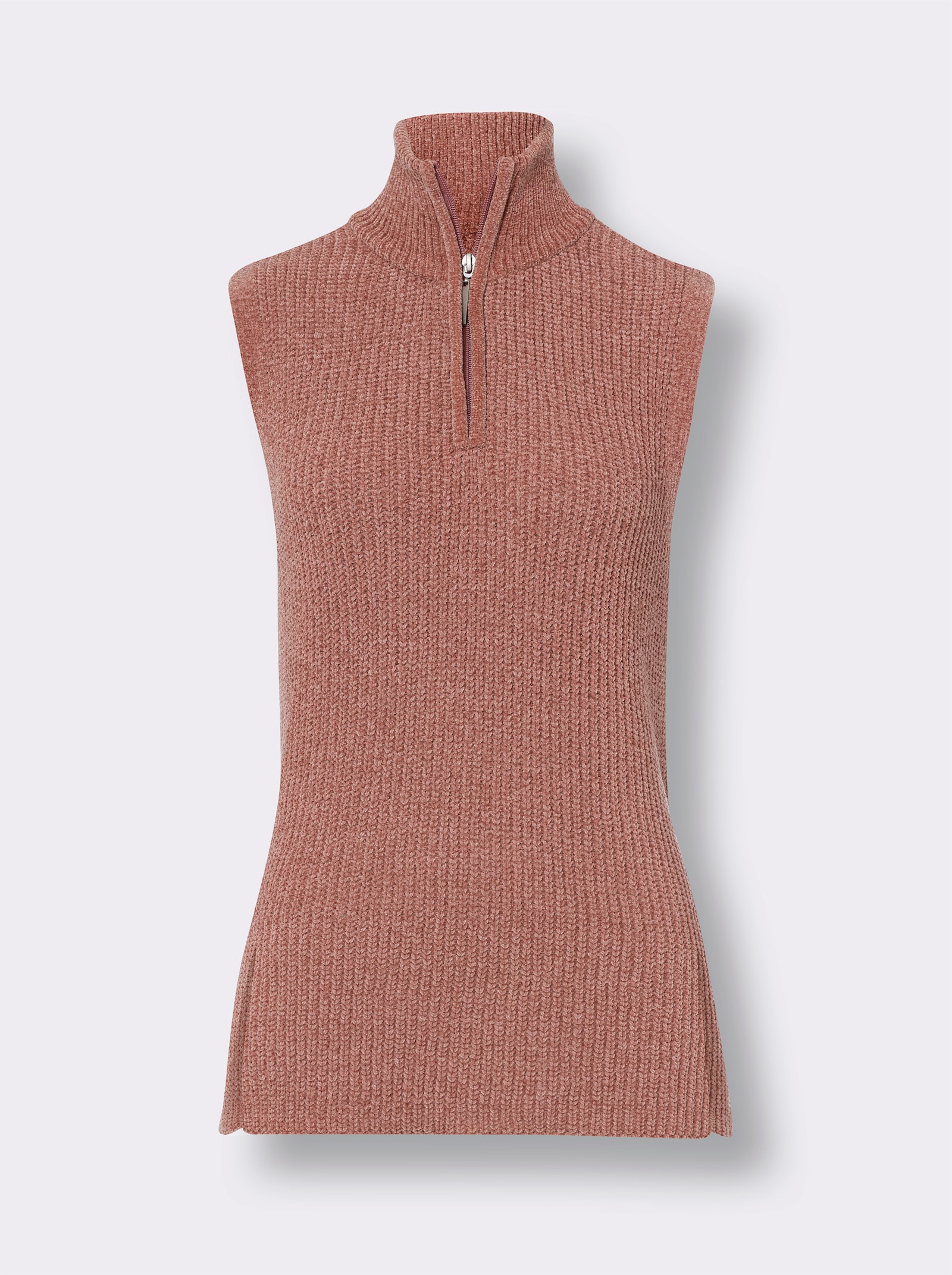 Pullunder mit Stehkragen und Reißverschluss - rosenholz