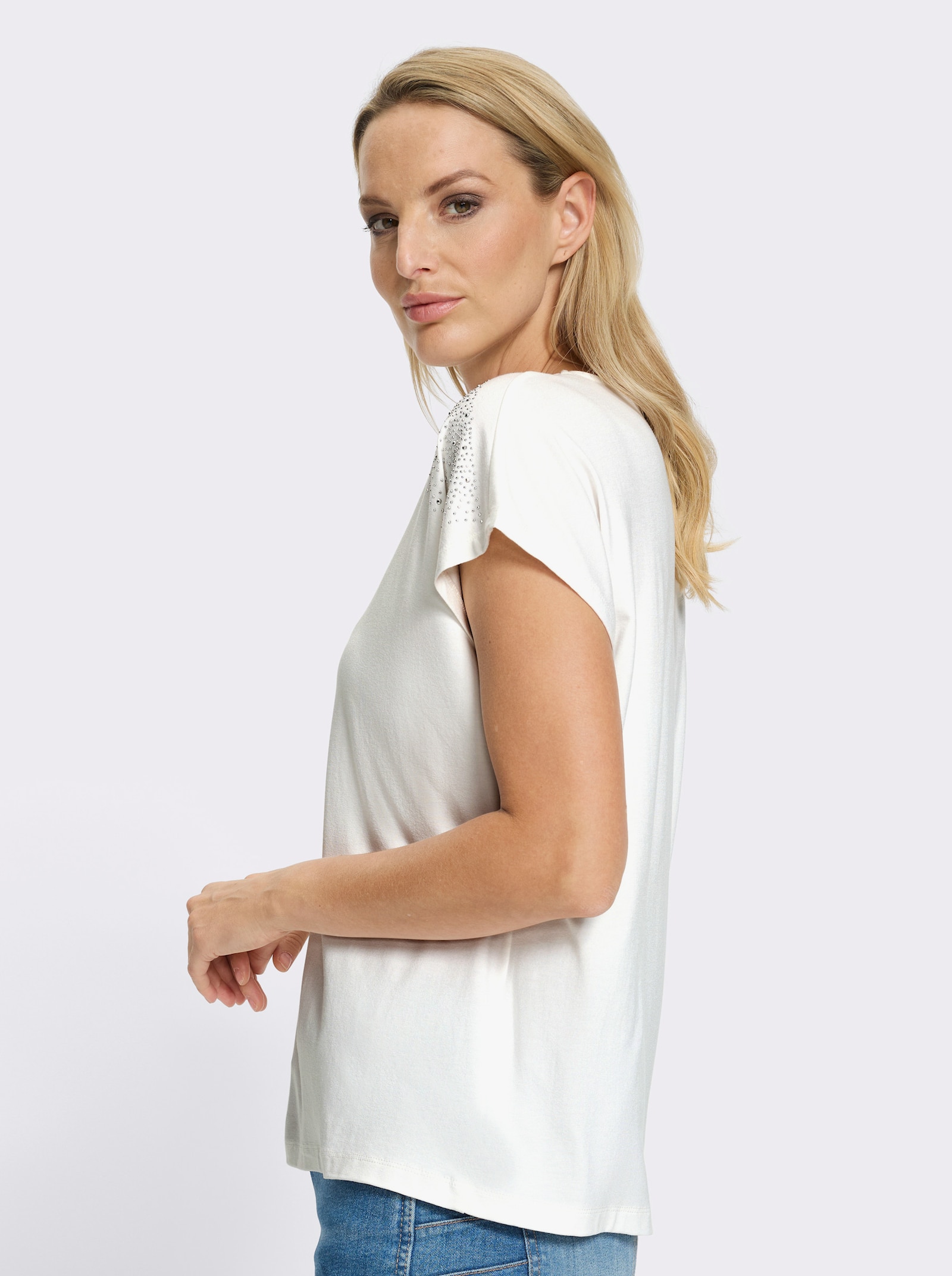 heine Kurzarmshirt mit Glitzersteinchen - ecru