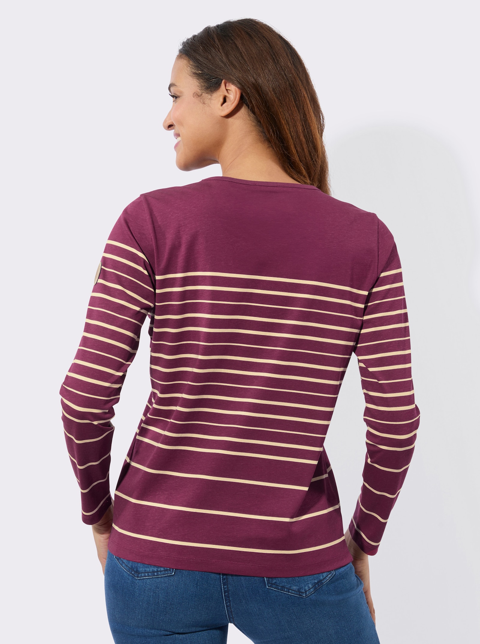 Langarmshirt mit Ringelmuster - bordeaux-sand-geringelt