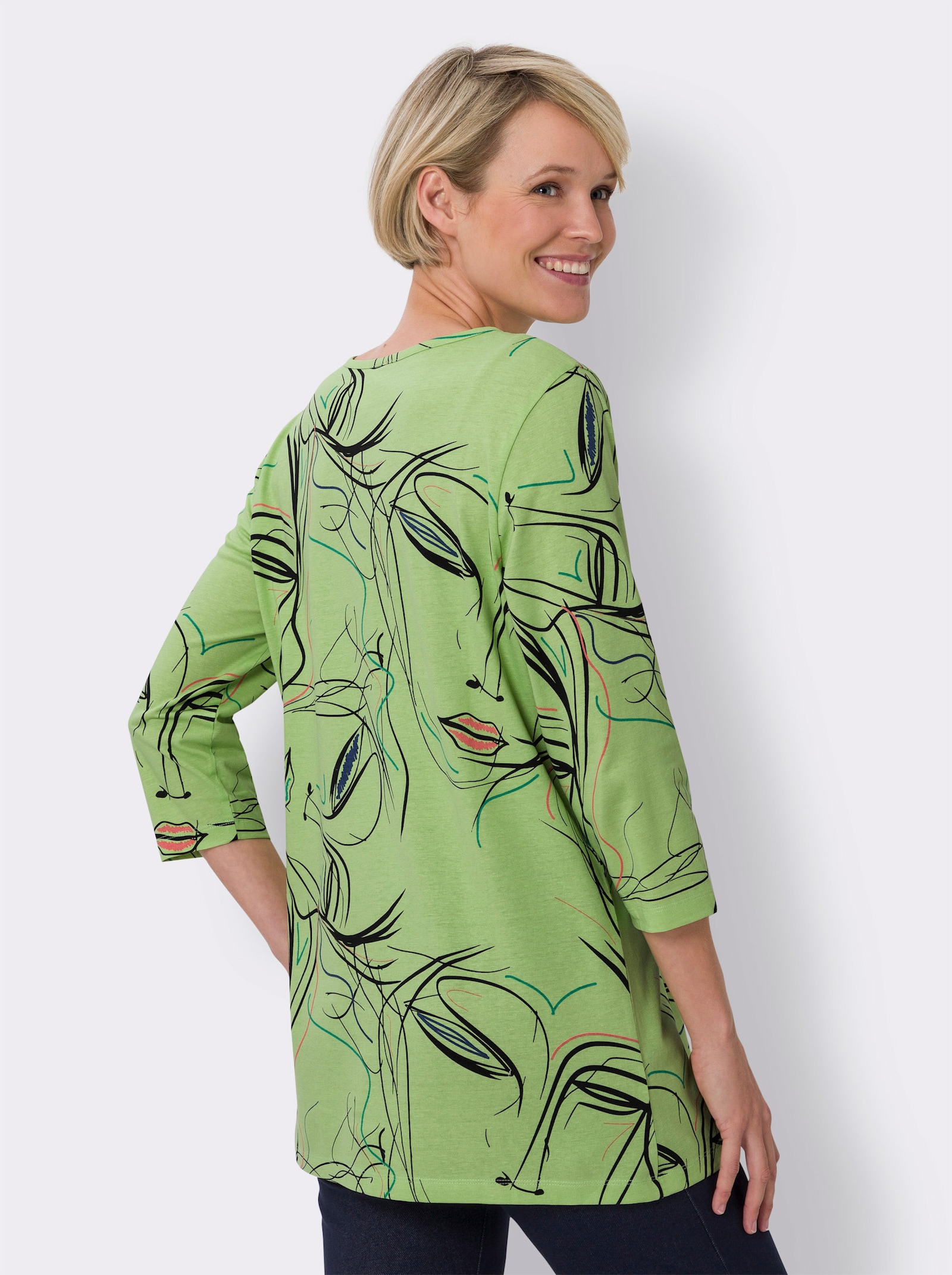 Longshirt mit 3/4-Ärmeln - reseda-schwarz-bedruckt