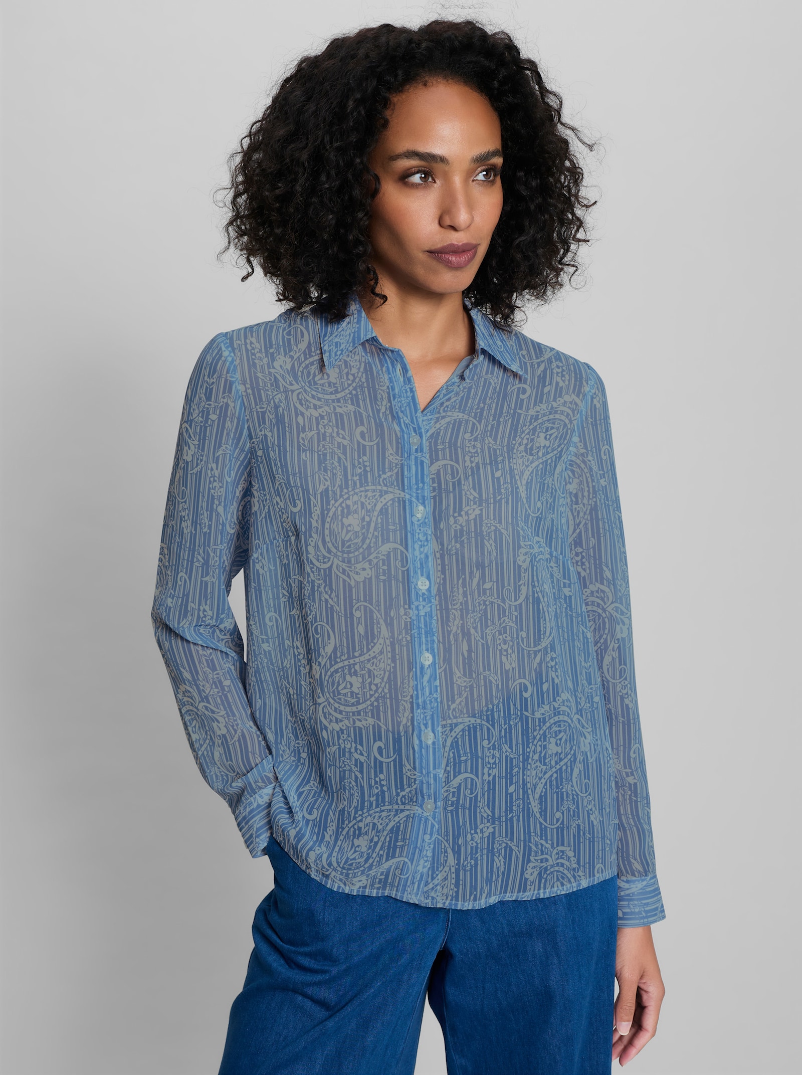 heine Georgettebluse mit Paisley-Muster - ecru-himmelblau-gestreift