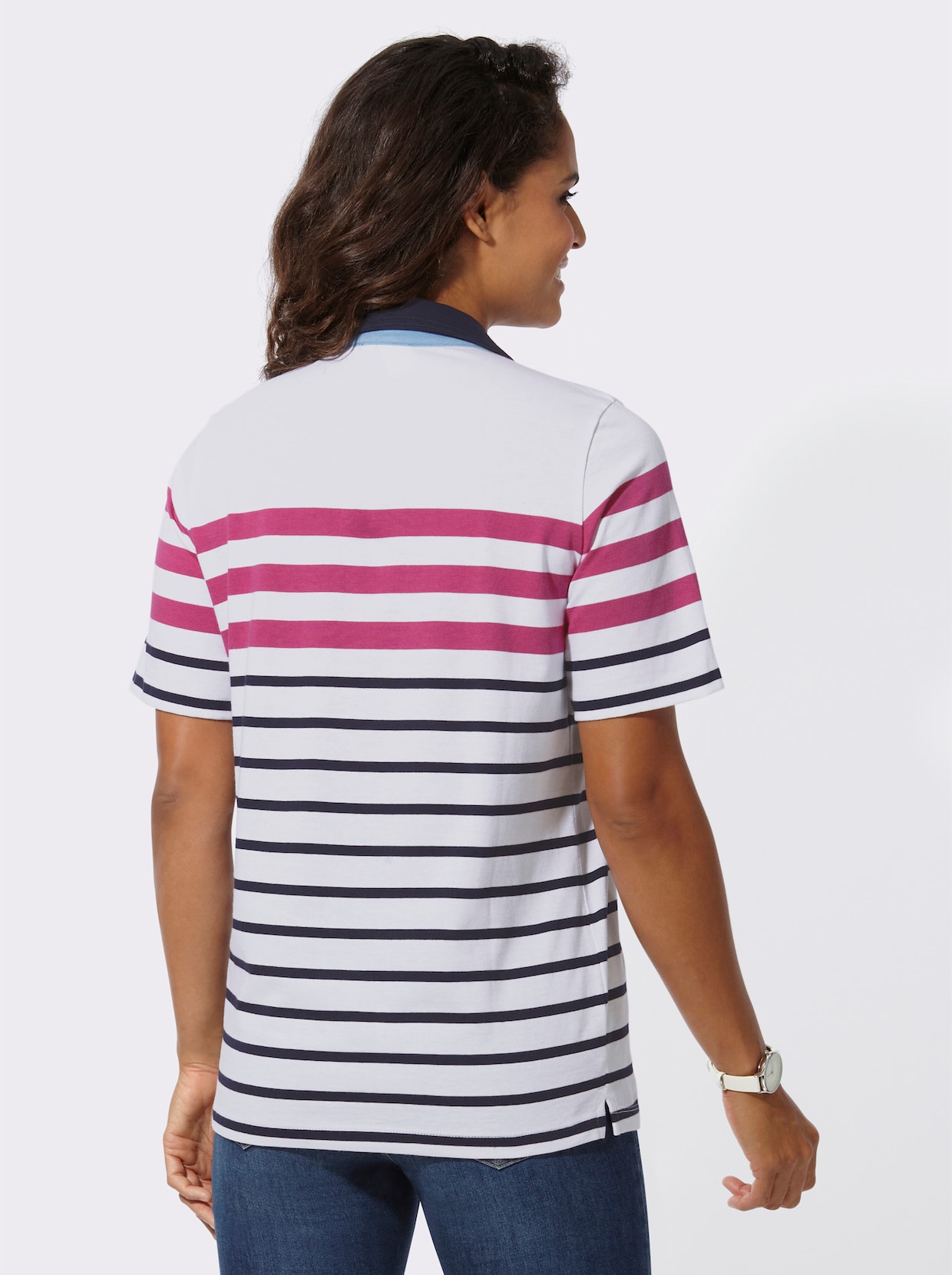 Poloshirt - ecru-fuchsia-geringelt