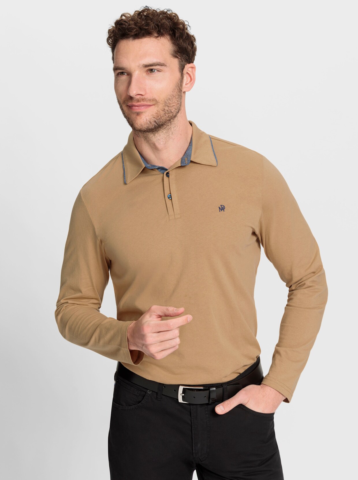 Marco Donati Poloshirt met lange mouwen - camel