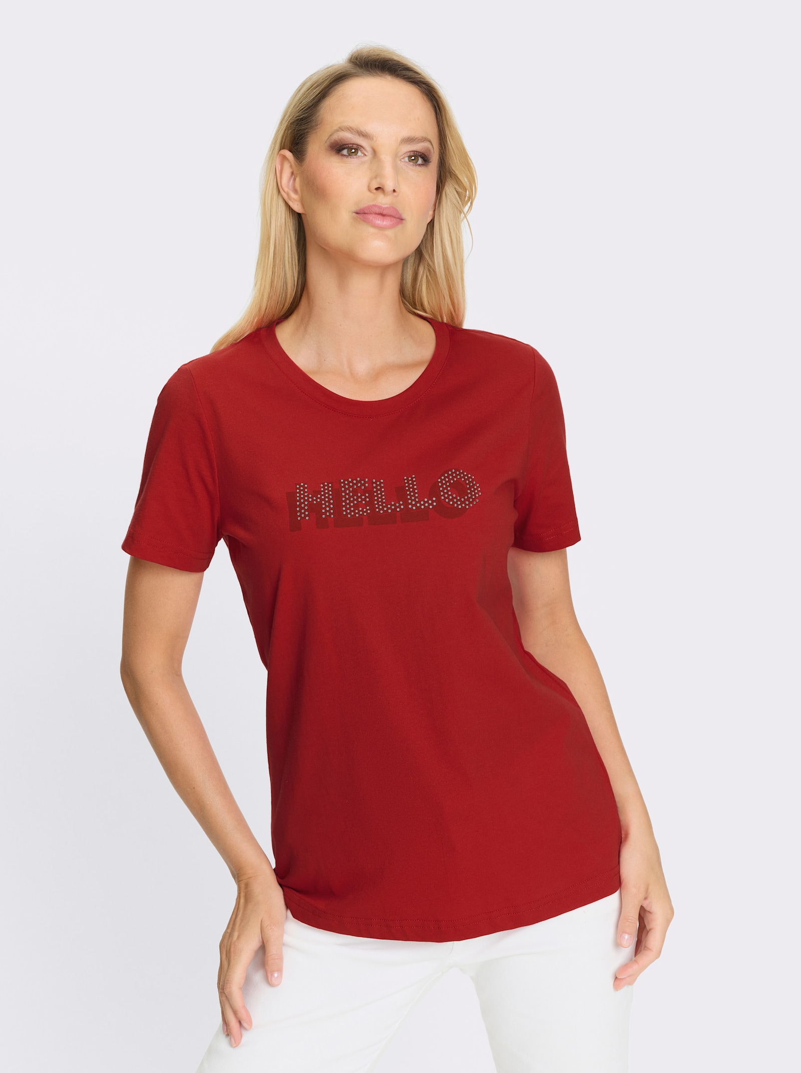 heine T-Shirt mit Glitzersteinchen - rot