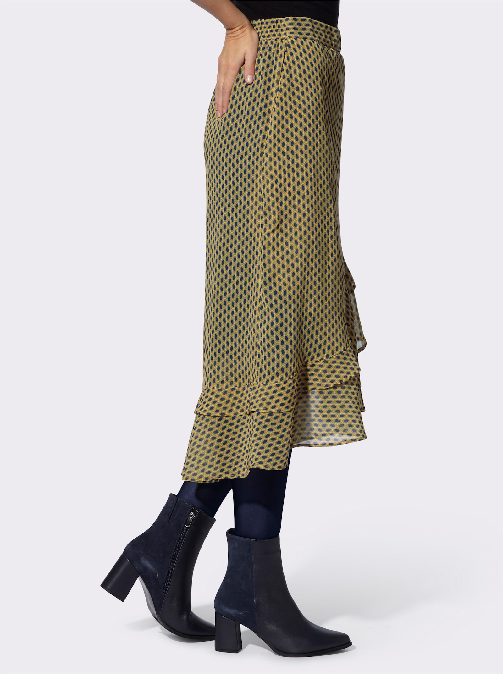 heine Jupe à volants au motif minimaliste - bleu foncé-ocre imprimé