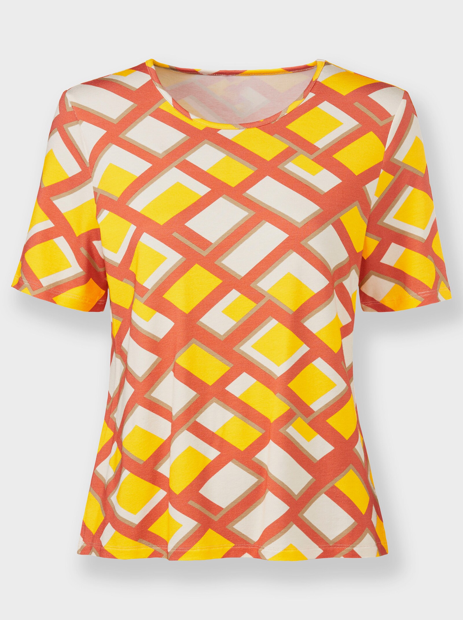 Shirt mit Seitenschlitzen - champagner-papaya-bedruckt