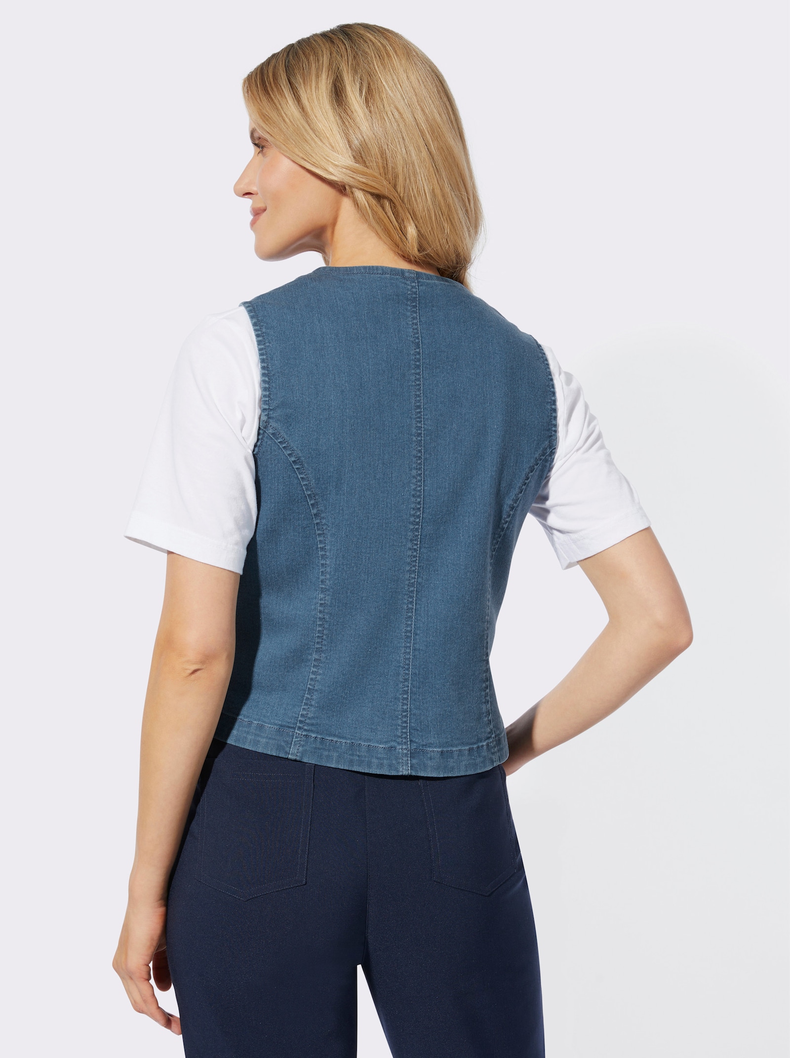 Jeansweste mit Blüten-Stickerei - blue-bleached