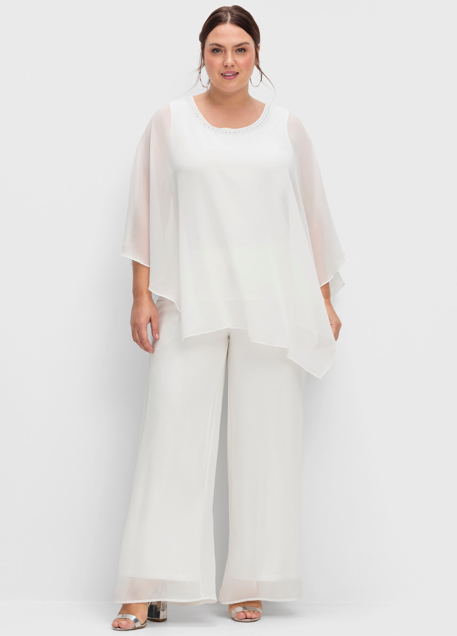 sheego Palazzohose aus Chiffon, im Lagenlook - offwhite