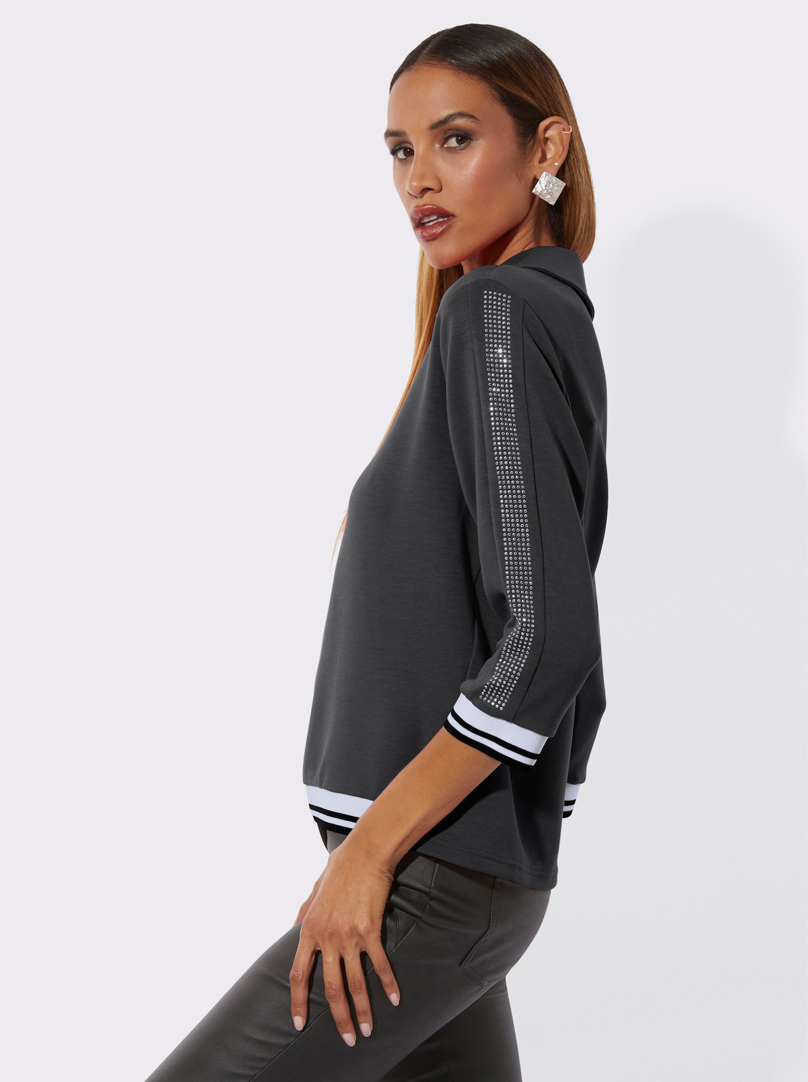 Langarm-Poloshirt mit Modal (TENCEL) - schwarz