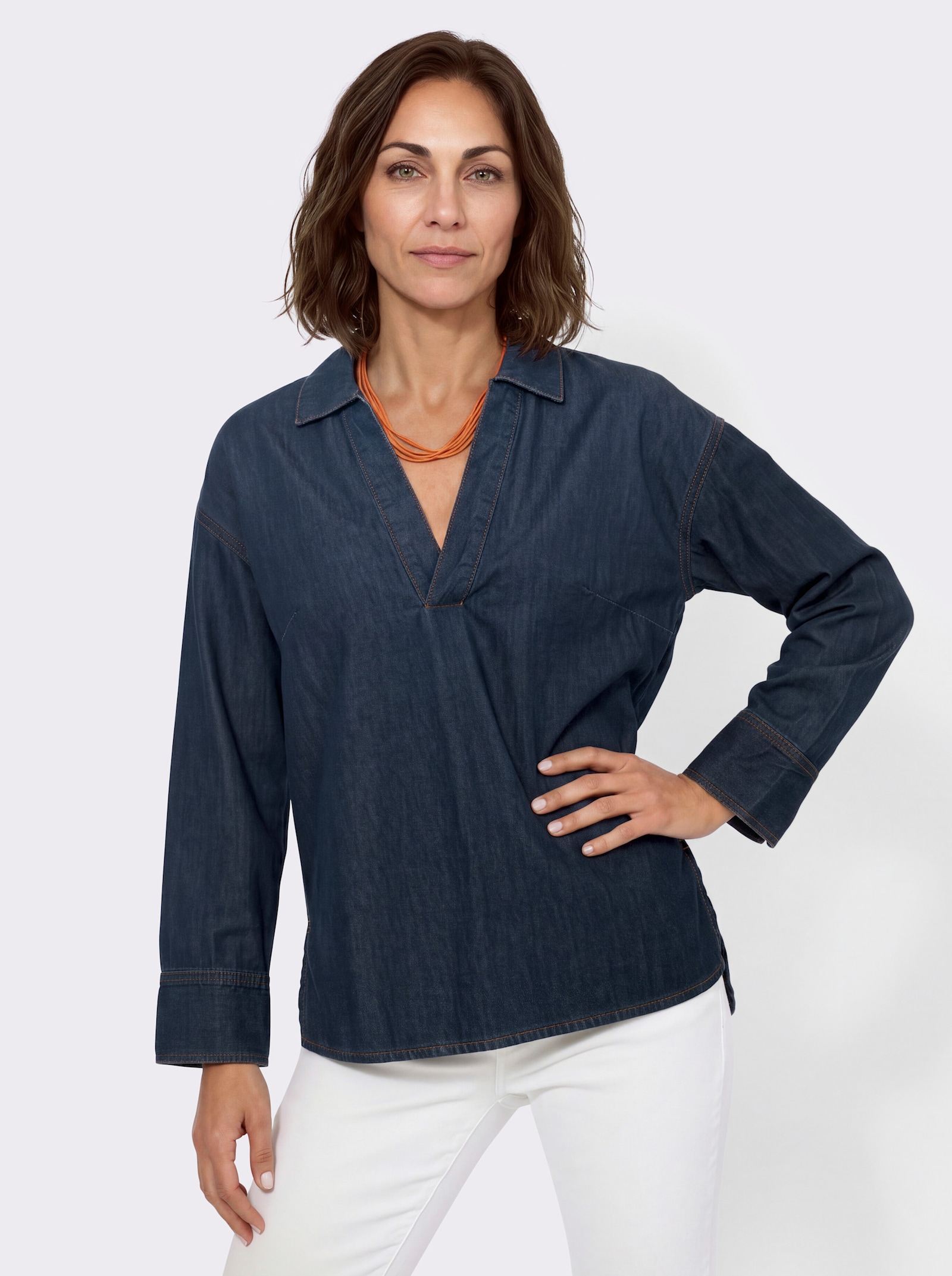 Jeansbluse im leichten Oversize-Schnitt - blue-stone-washed
