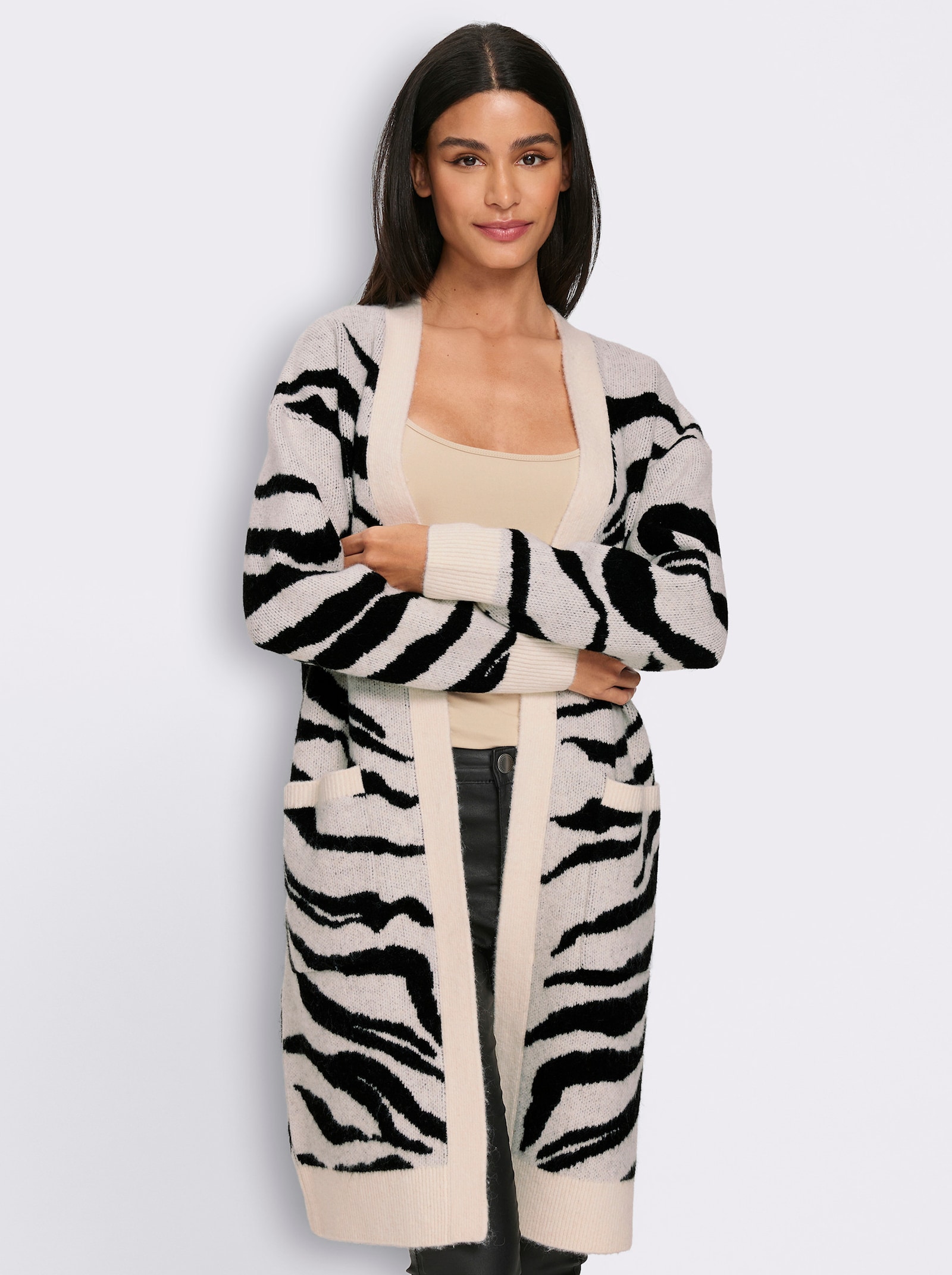 heine Vest van jacquard in zebralook - champagne/zwart gedessineerd