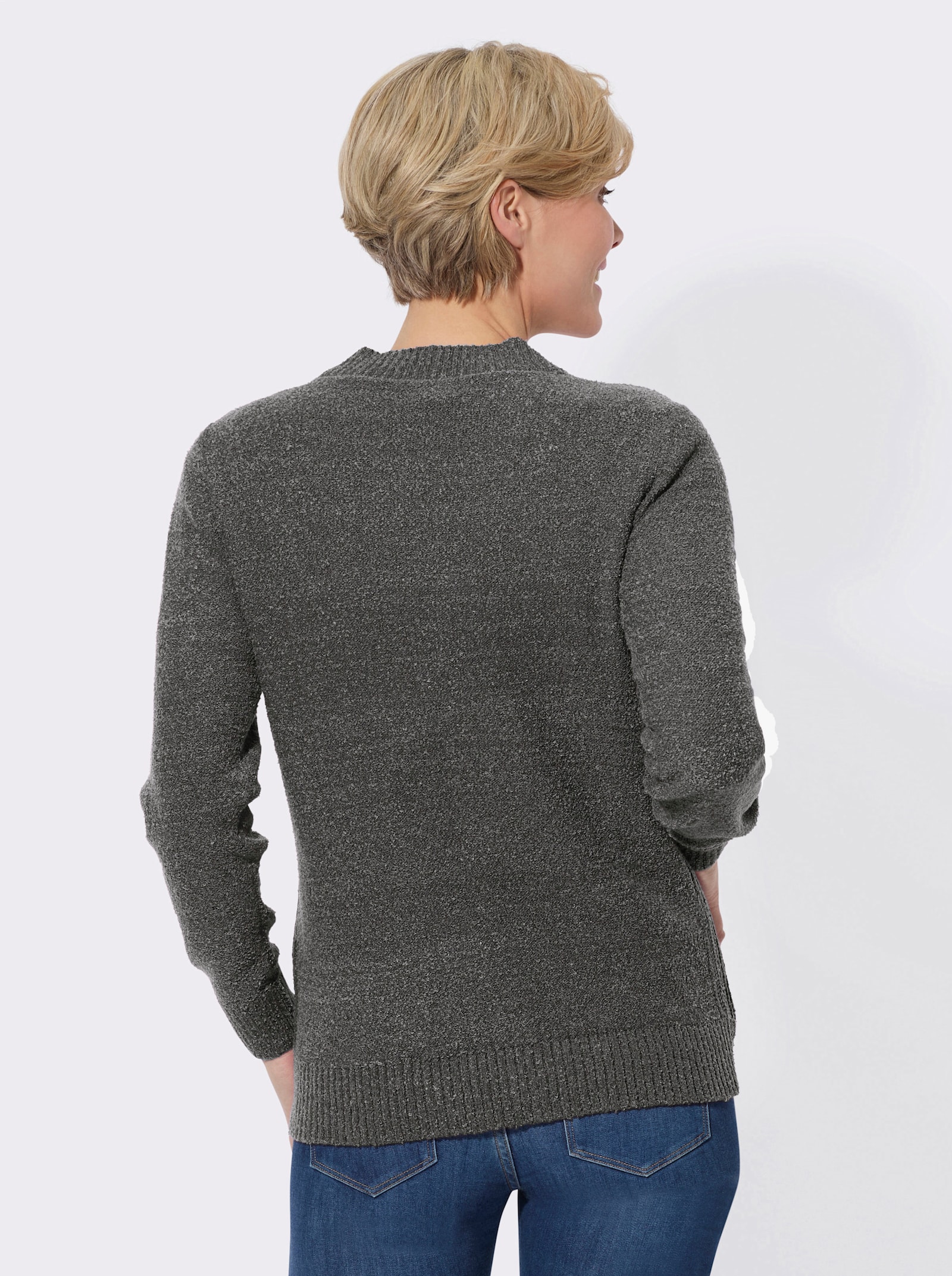 Strickjacke in streckender Ripp-Optik - schwarz-steingrau-meliert