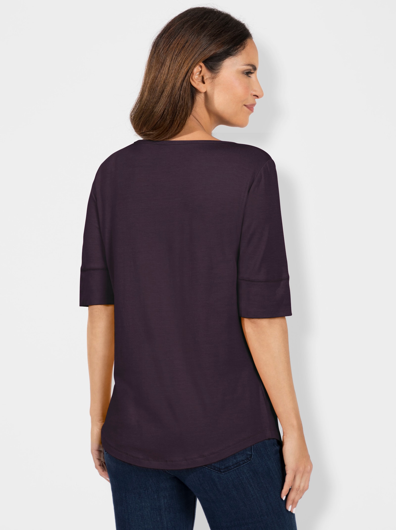T-shirt met dubbellaagse mouwboordjes - aubergine