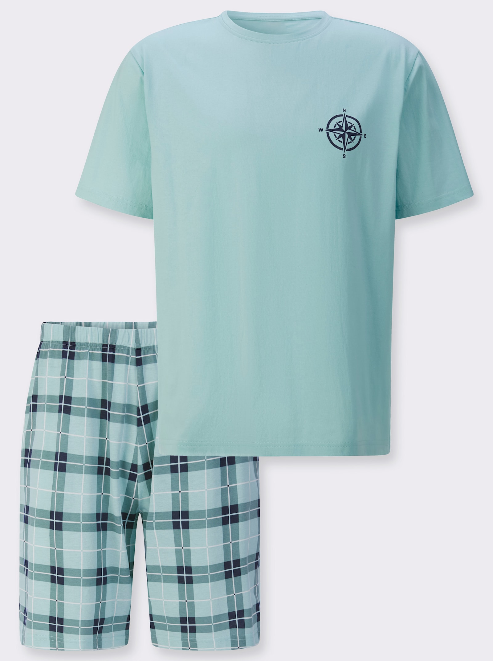 Shorty mit Karo-Druck - mint/marine