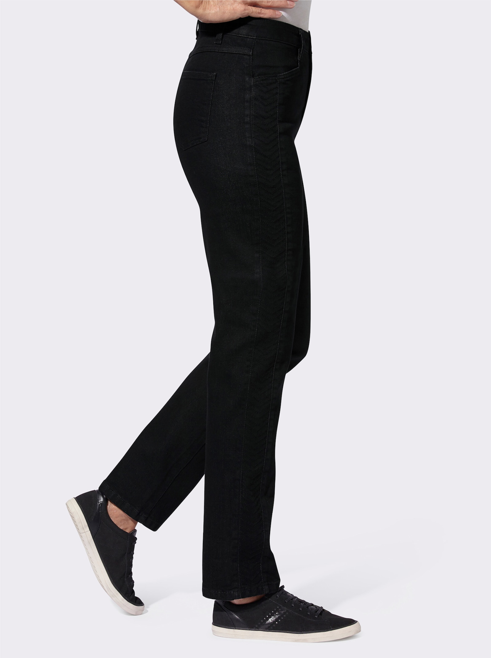 Jeans met geborduurde zijnaad - black denim