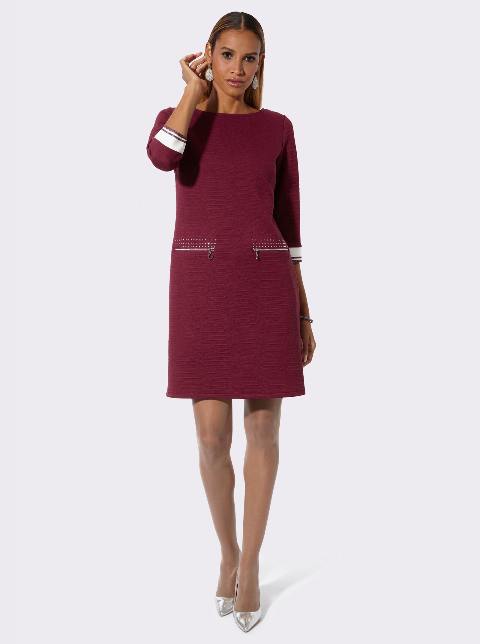 Jerseykleid mit Jacquard-Muster - bordeaux