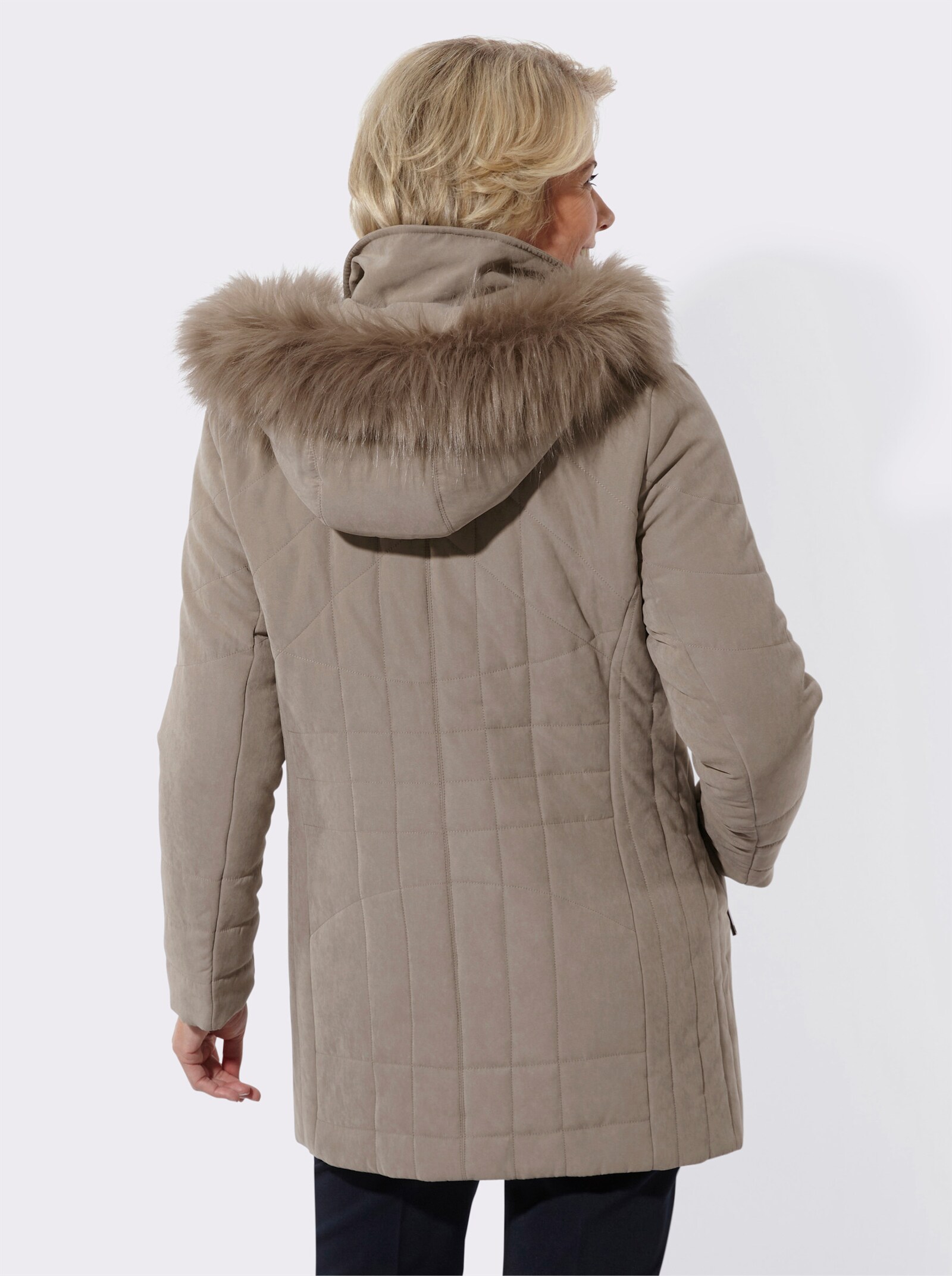 Kapuzenjacke Pelz-Imitat-Besatz - taupe