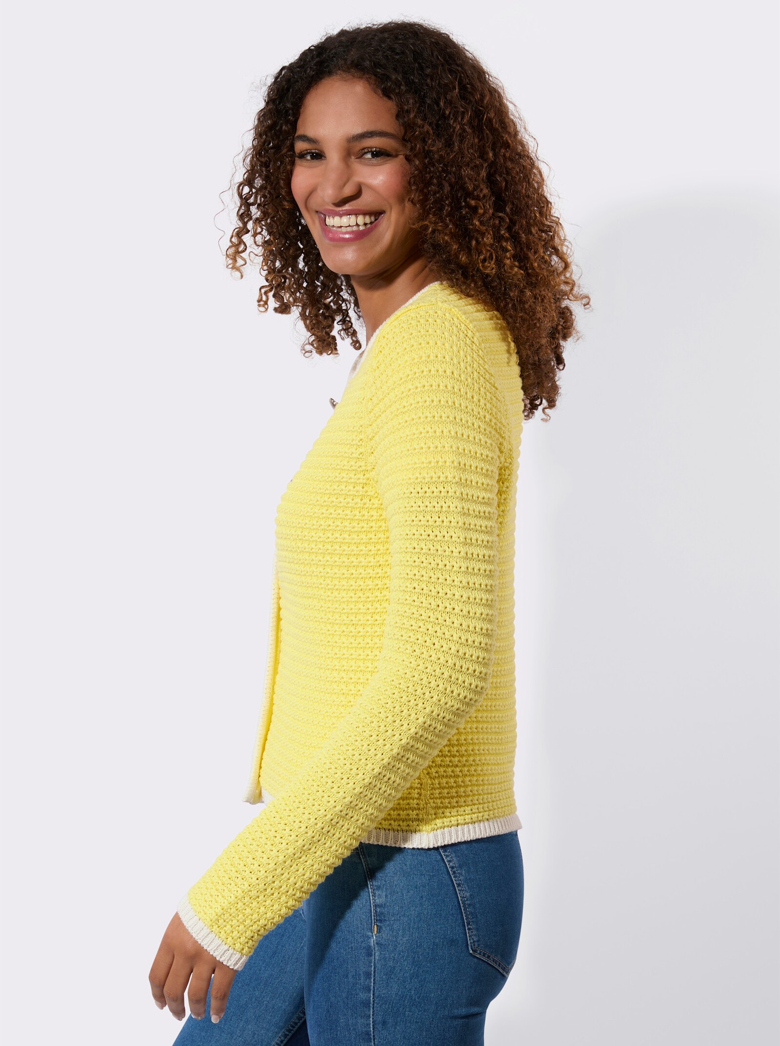 Cardigan mit kontrastfarbenen Abschlüssen - zitrone