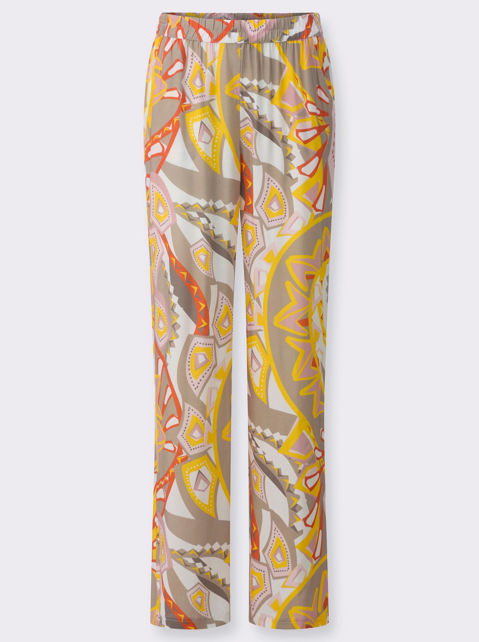 Schlupfhose in weiter Form - sonnengelb-ecru-bedruckt