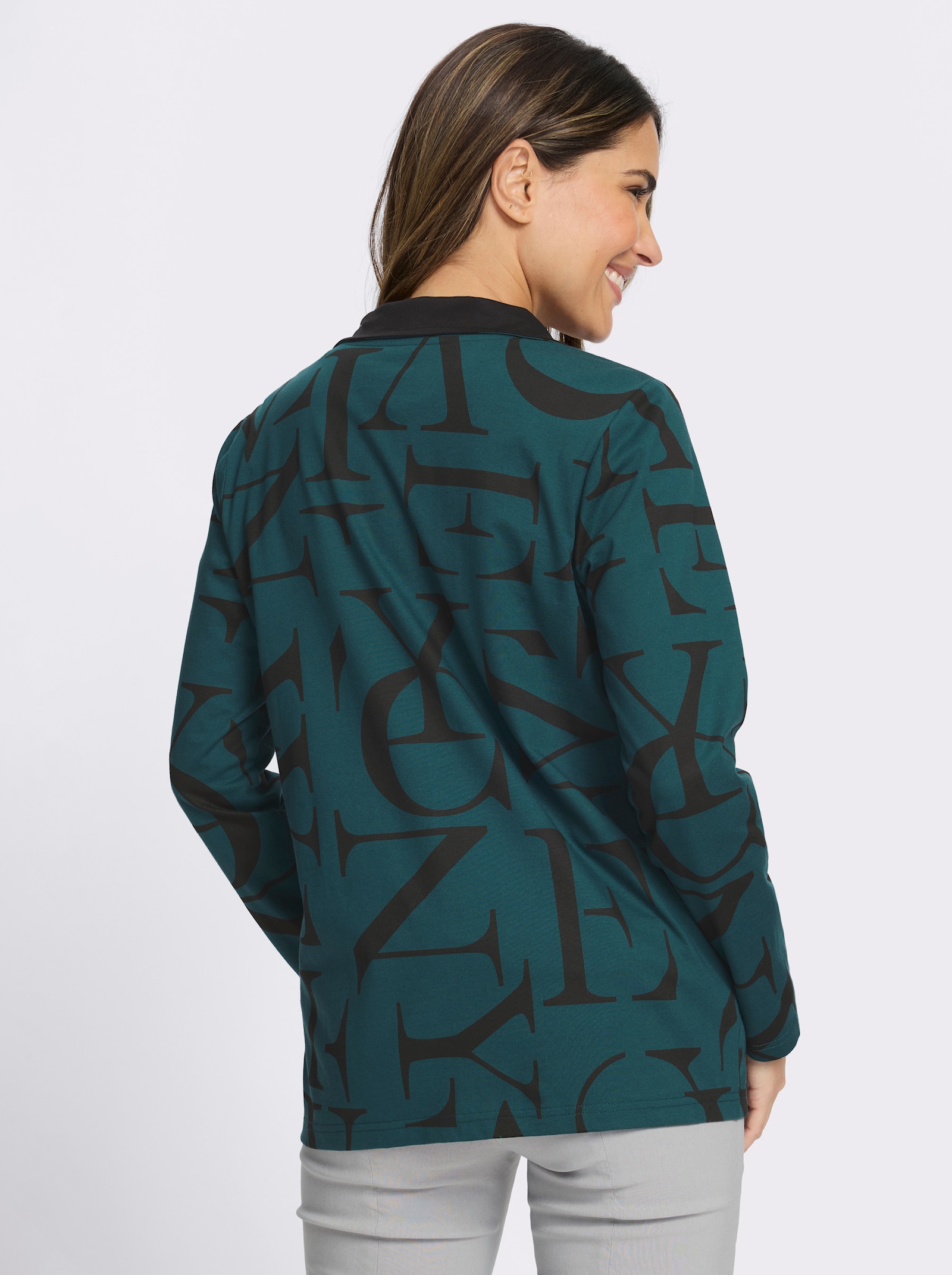 Shirtjacke mit Lettering-Druck - petrol-schwarz-bedruckt