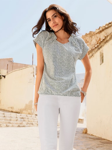 Kurzarmshirt - khaki-ecru-bedruckt