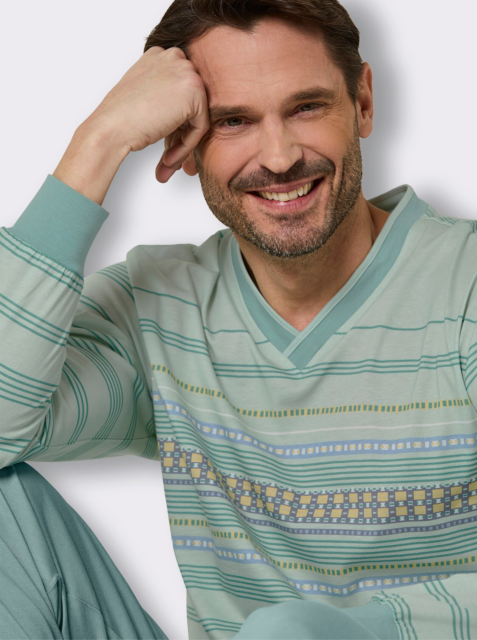 wäschepur men Schlafanzug - salbei-zartmint-bedruckt