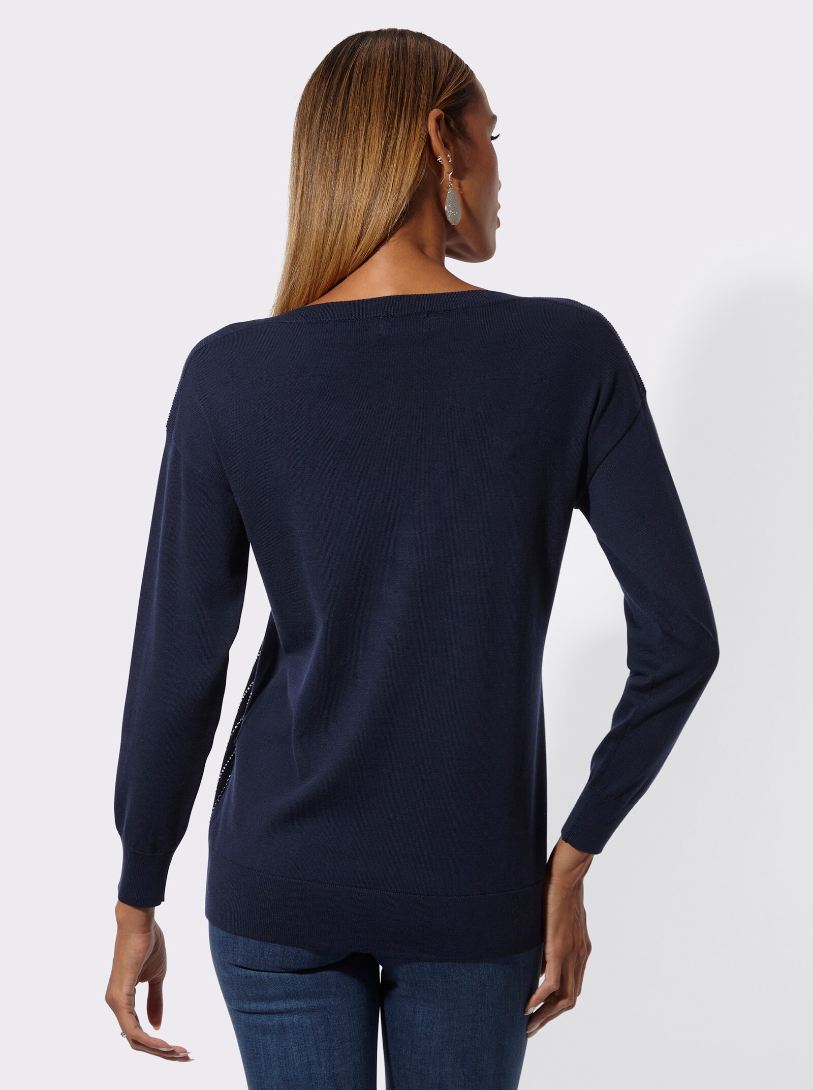 Langarm-Pullover mit U-Boot-Ausschnitt - marine