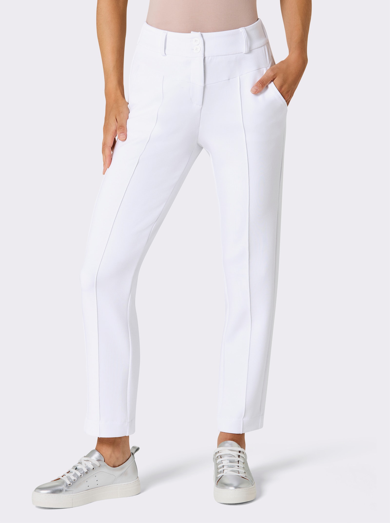 CREATION L PREMIUM Jerseyhose mit Biesen - weiß