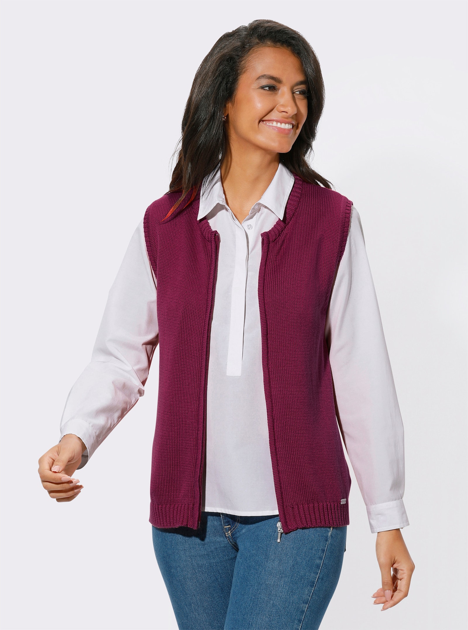 Gilet en tricot à glissière - fuchsia