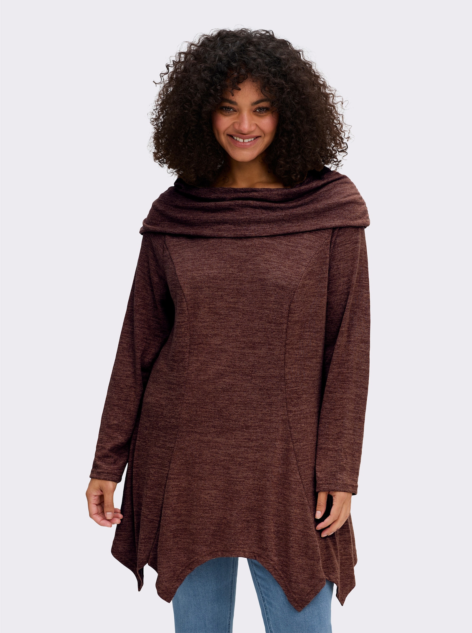 sheego by Joe Browns Longsweatshirt im Strick-Look - bordeaux-schwarz-meliert