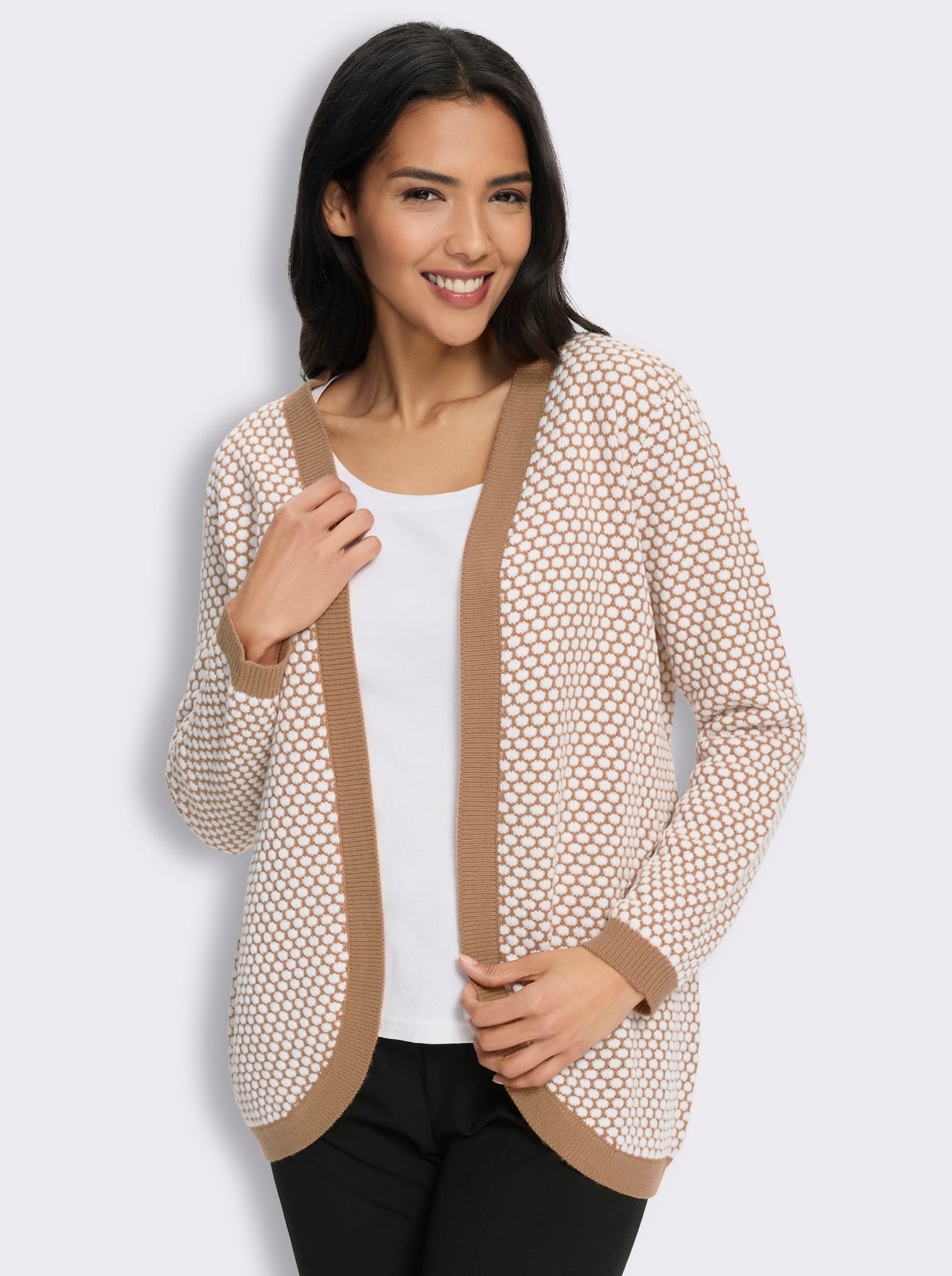 Strickjacke mit Strickstruktur - camel-ecru-gemustert